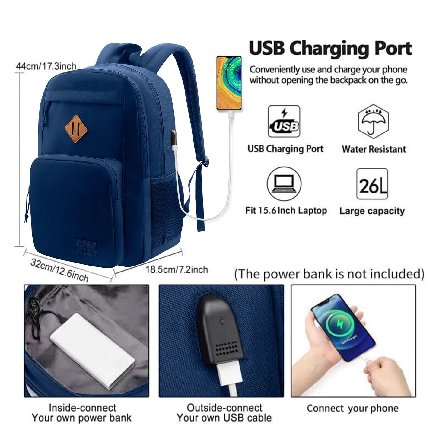 KEOFID Light Weight Travel backpack for Men and Women, Laptop Backpack for Work, Large Bag for College, Water Resistent(Blue)
