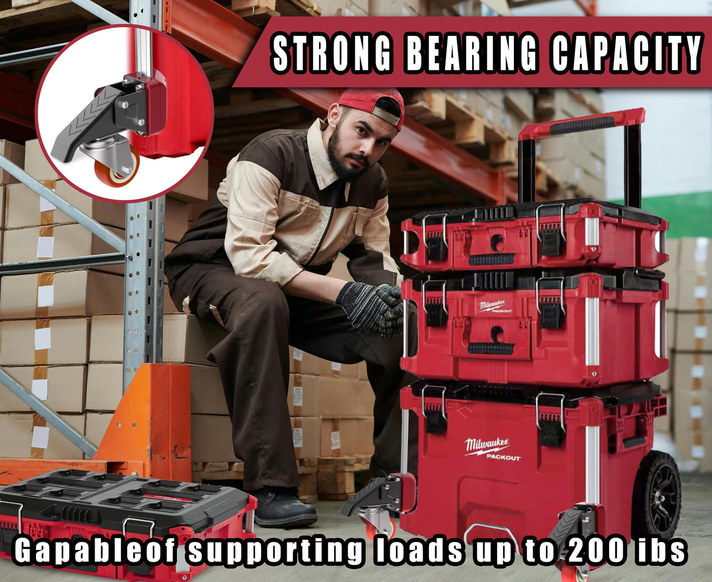 VIWOOP Front Wheels Upgrade Kit for Milwaukee Packout System - Easy Rolling Dolly Conversion.Accessories for Milwaukee Packout Rolling Tool Box.