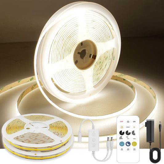 AXMOTUT 65.6ft COB LED Strip Light Natural White, High Bright LED Strips with 320LEDs,RF Remote and UL Power Supply,4000K Dimmable LED Lights for Bedroom,Kitchen,DIY Home Decoration, 2 Rolls of 32.8ft