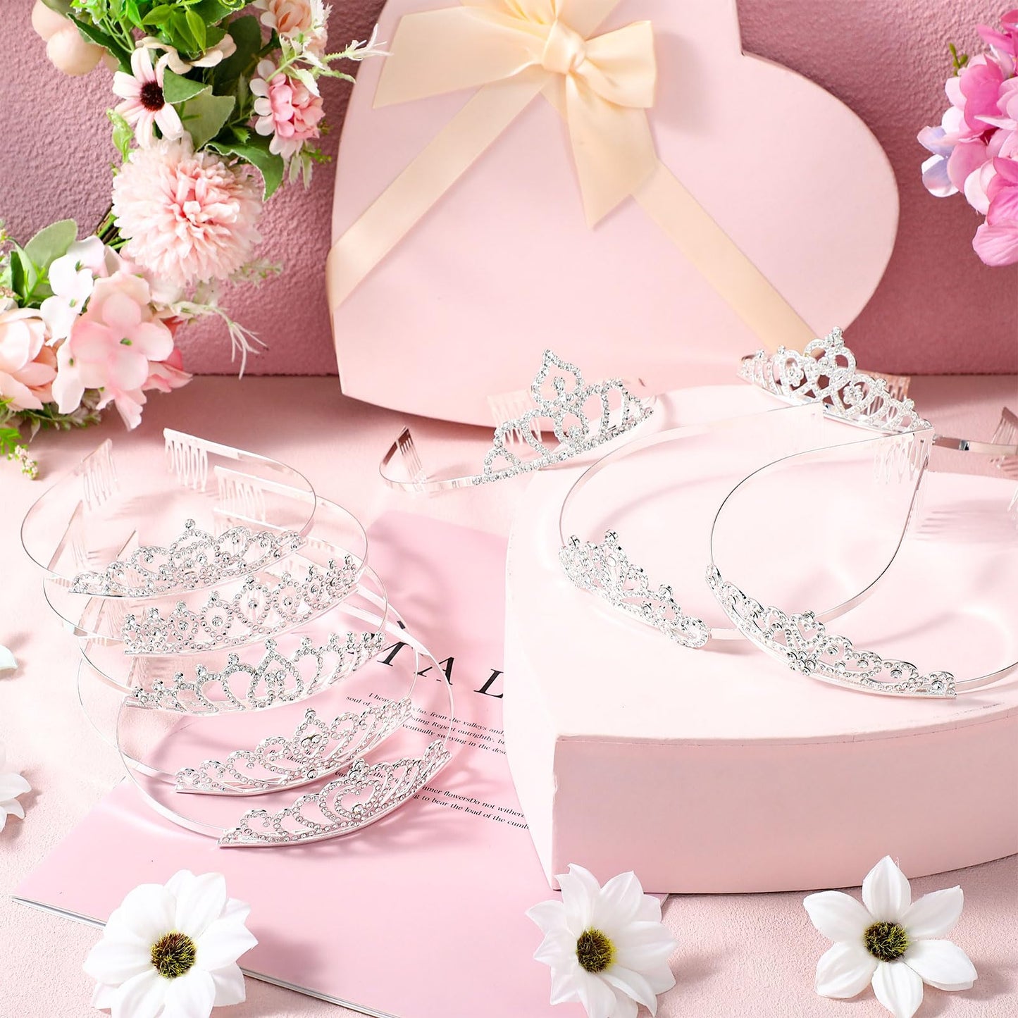 Yuefunny 24 Pcs Crystal Tiara Headbands for Women Princess Headband Silver Crown with Combs Tiaras and Crowns for Pageant Bridal Prom Party(Modern,Silver)