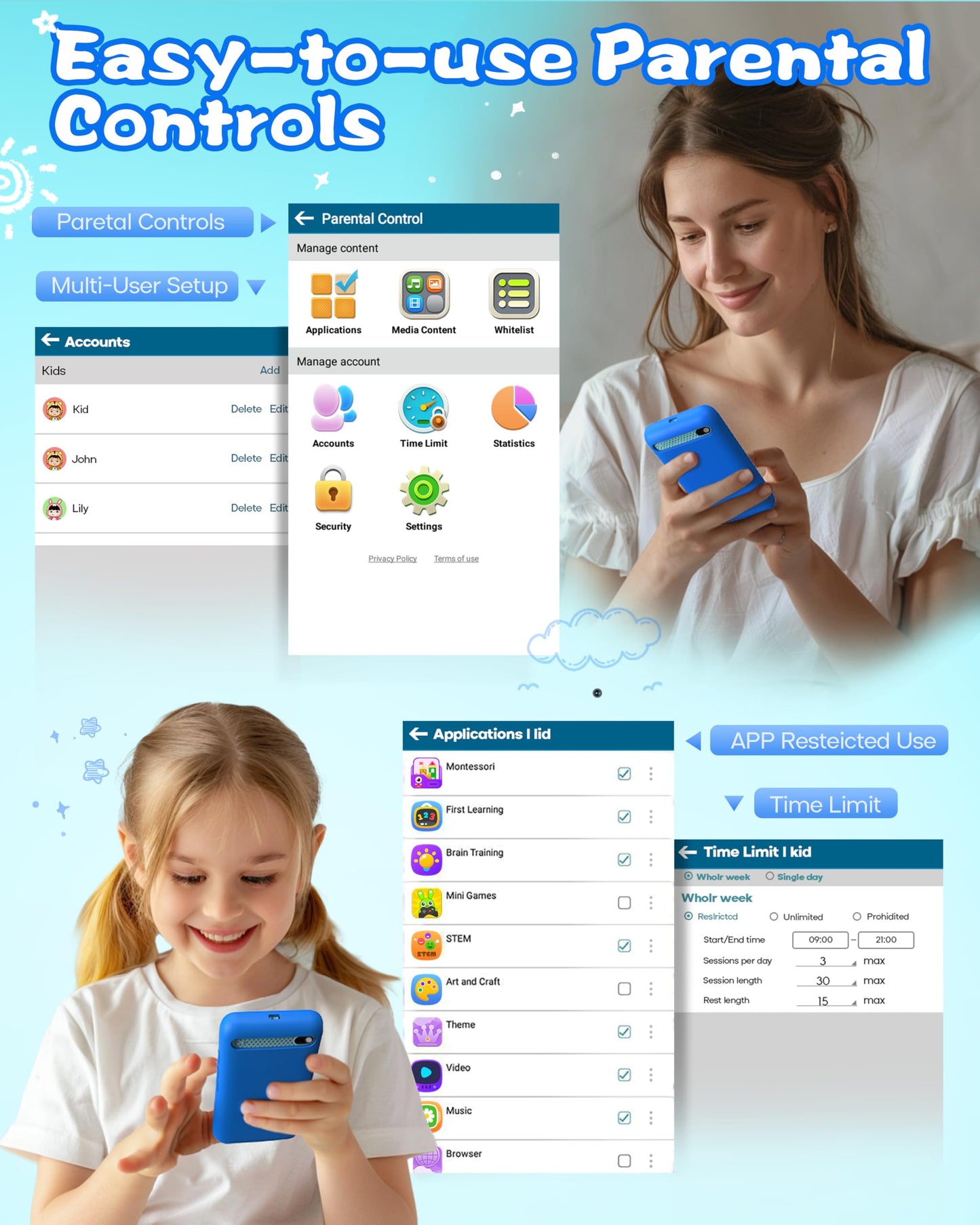 MOMILLA Kids Toys Smart Phone, 3.97" Touchscreen, Birthday Gifts for Kids, 16GB Toddler Learning Cell Phone with Games, Boys Girls Toys for Age 3 4 5 6 7 8 9 Year Old（Front Camera Only