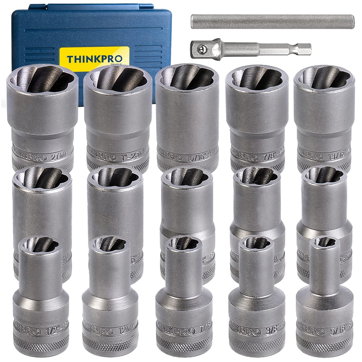 Thinkpro Bolt Extractor Set,17 Piece Wheel Lock Removal Kit,Lug Nut Extractor Set 1/2 Inch Drive,Lug Nut Remover for Removing Damaged, Frozen, Rusted, Rounded-Off Bolts, Nuts & Screws