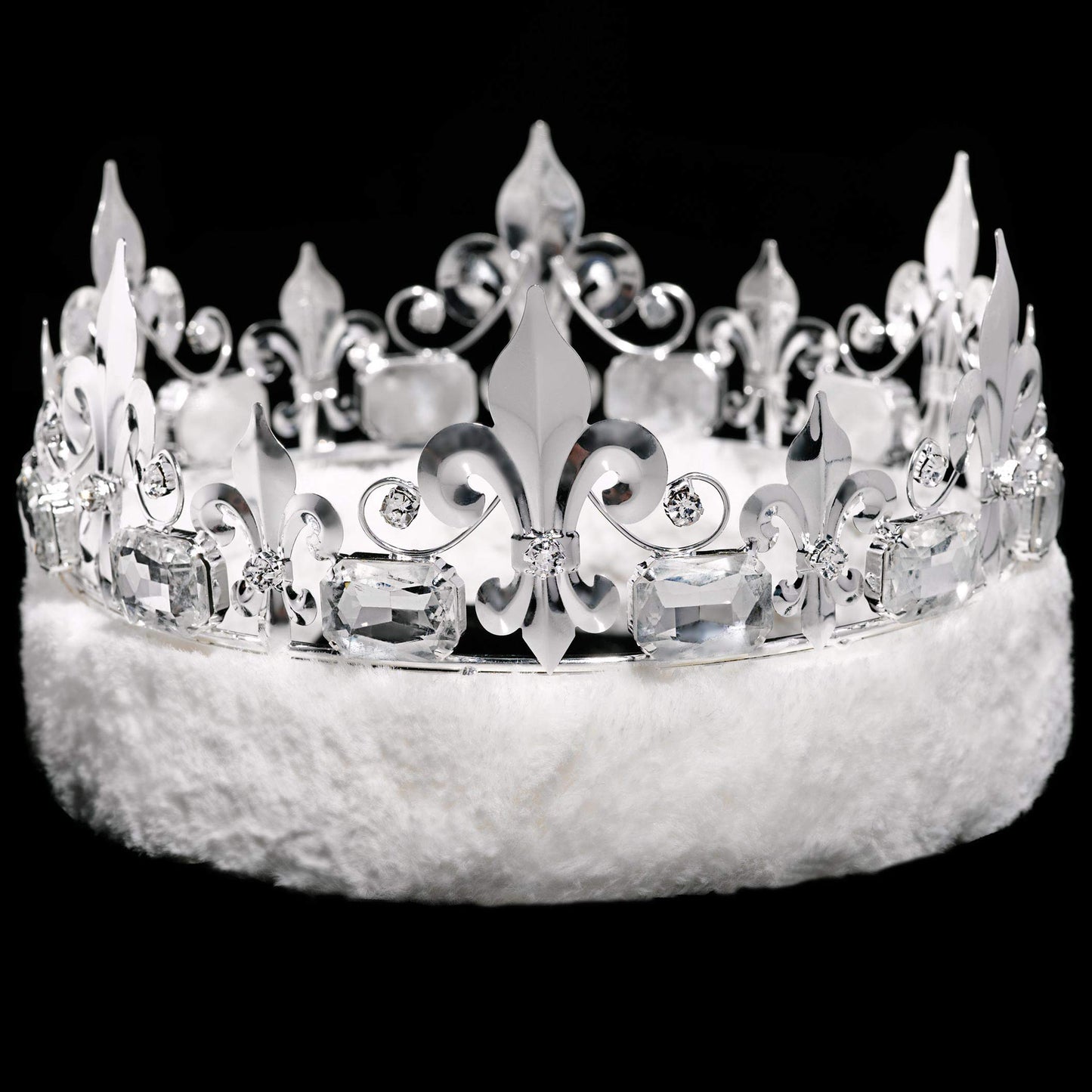 Anderson's Fleur-de-Lis Crown with White Faux Fur and Elsa Queen Tiara Royalty Set, King and Queen Set For Prom, Homecoming, School Dance, Costume, Party, Pageant, Event