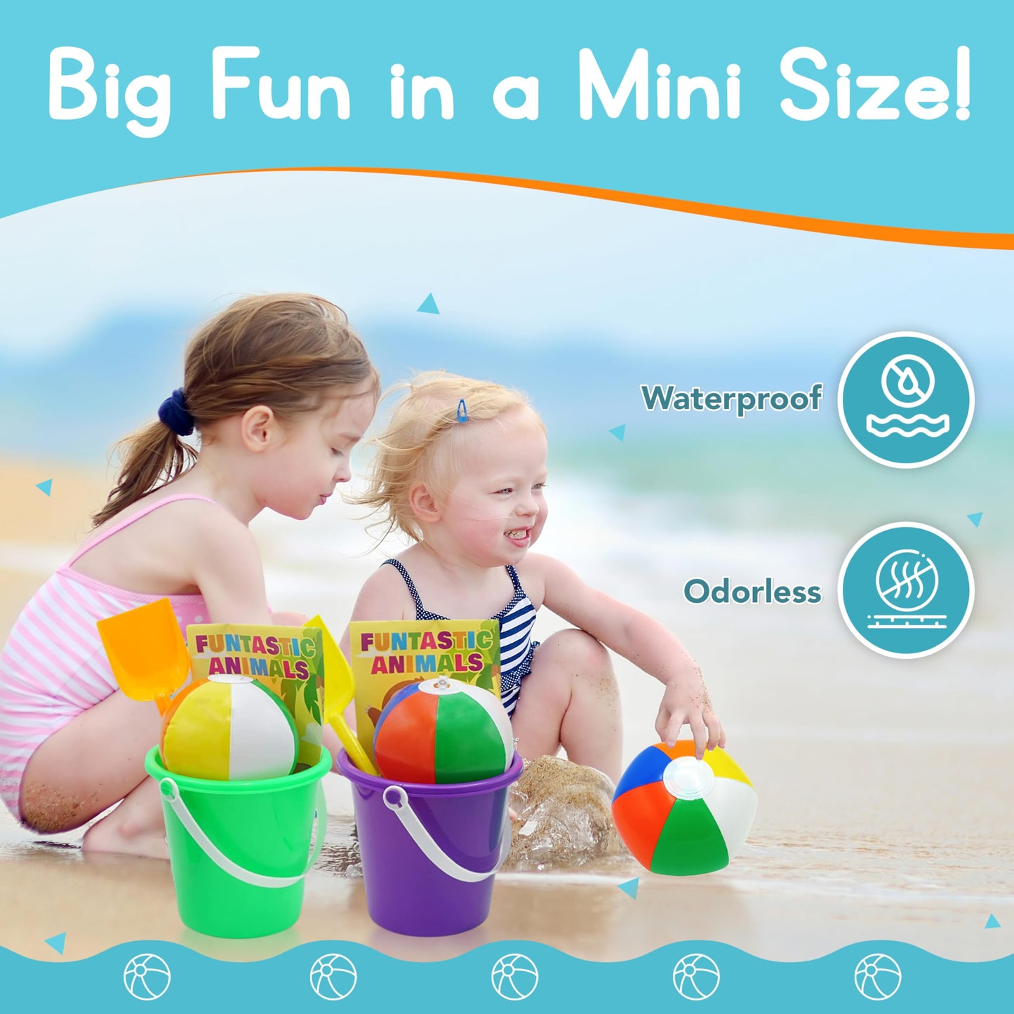 4E's Novelty Mini Beach Balls Bulk Pack, Summer Party Favors for Kids, Inflatable Pool Toys, Hawaiian Party Decorations or Pool Party Goodie Bag Fillers (50)