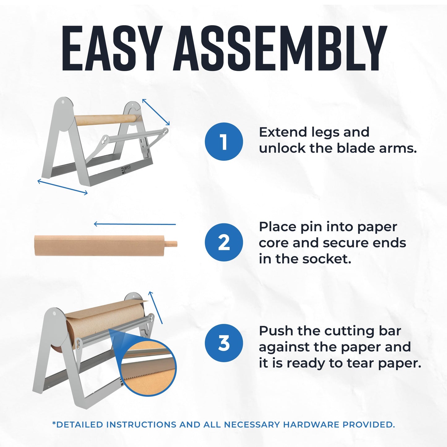 Bryco Goods - 18 Inches All Paper Roll Dispenser and Cutter Made of Heavy-Duty Steel Frame & Sharp Blade. Holds, Dispenses & Cuts. Wall Mountable & Non-Slip Tabletop. Ideal Butcher Paper Dispenser