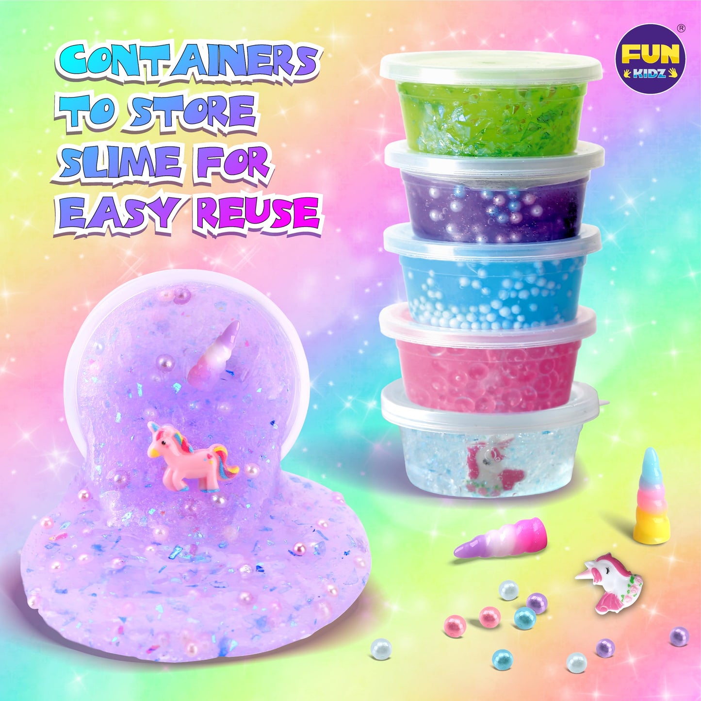 FUN KIDZ Unicorn Slime Kit for Girls, Fluffy Cloud Slime Toys Gifts for Ages 8-12 10-12 Kids Butter Squish Glitter Foam Clear Slime Making Kits for 6 7 8 9 10 Years Old with Unicorn Charms Supplies
