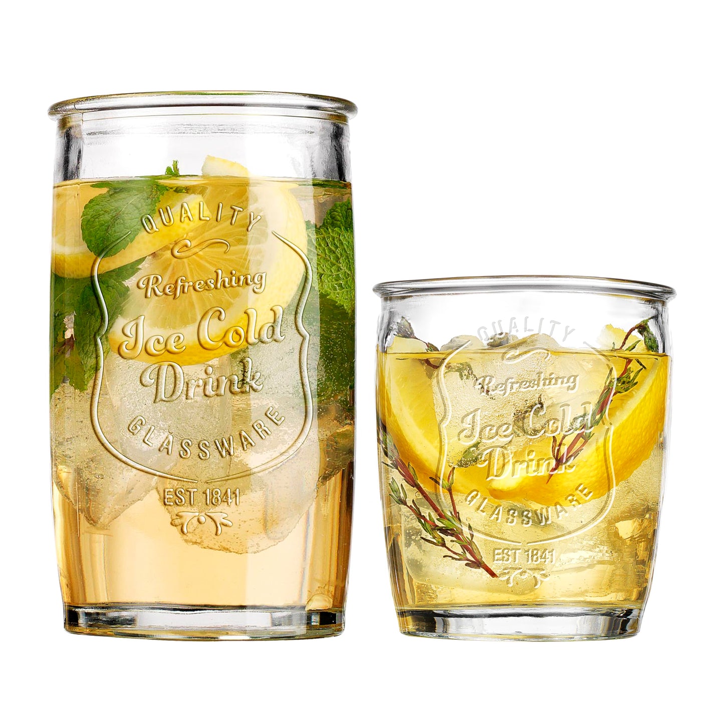 Glaver's Ice Cold Set of 8 Drinking Glasses 4-20 Oz Highball Glasses, and 4-13 Oz Whiskey Glass Cups For Everyday Home Use Water glasses, Beer, Juice, Cocktail.