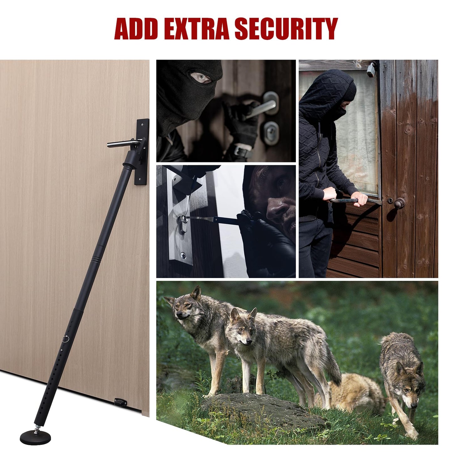 2 Pack Door Security Bar, Heavy Duty Door Brace for Front Doors, Sliding Doors & Windows, 24.5"-50.7" Adjustable Door Stopper with Anti-Slip Base for Home, Travel, Hotel & Dorm Security