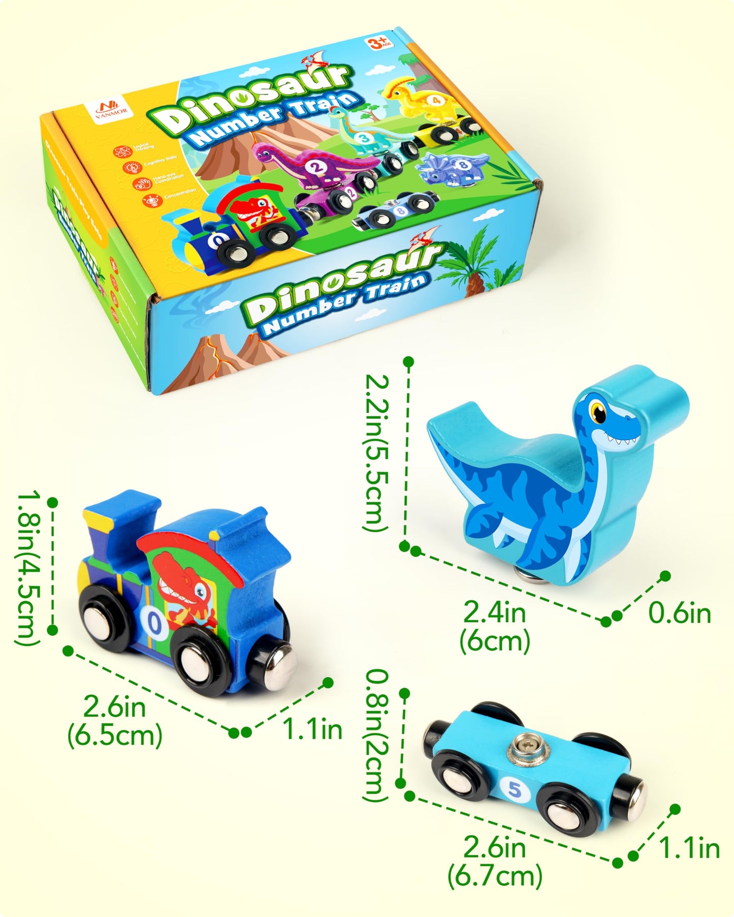 Vanmor Magnetic Number Train Toy – Montessori Wooden Learning Set for Toddlers 3–5, Fun Dinosaur Train & Number Matching, Educational Kids Toys, Great Gift for Boys & Girls Who Love Trains