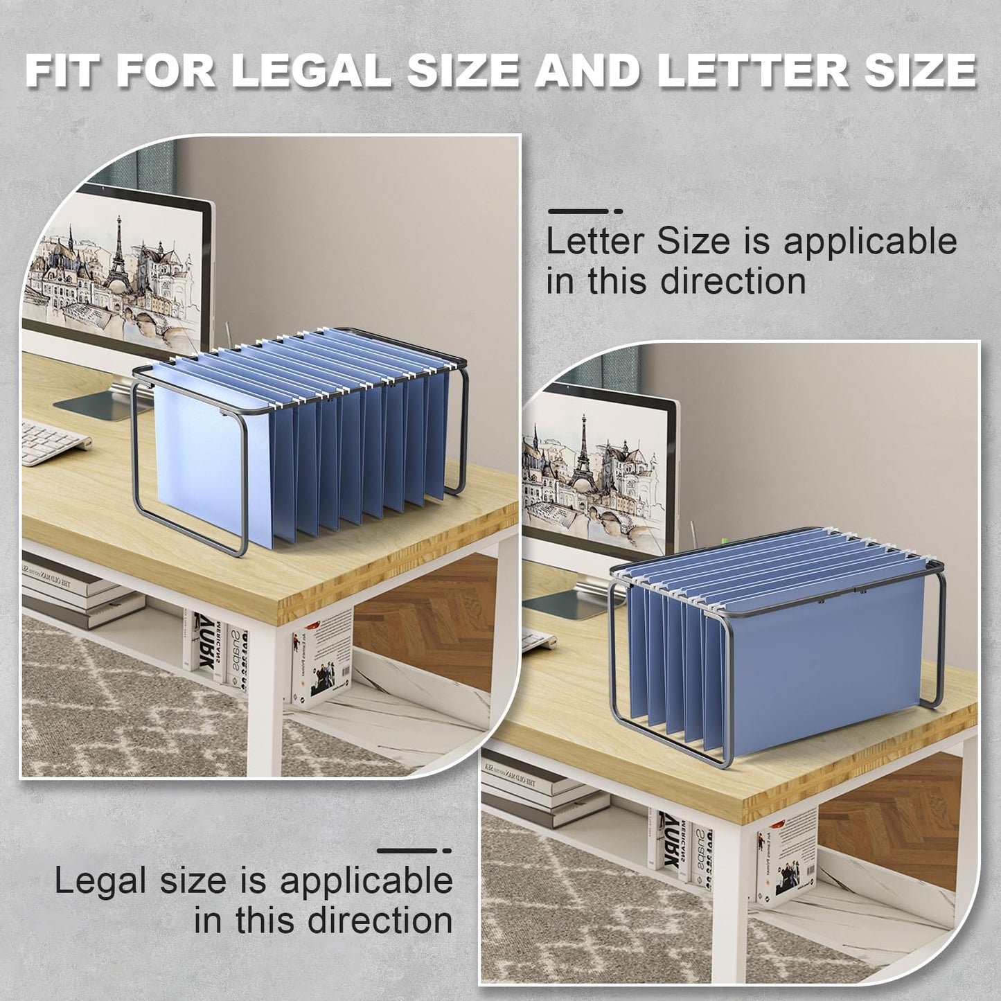 TOPCJ Legal/Letter Size Hanging File Folder Frame,Adjustable 16 to 25 inches,Heavy Duty Steel File Cabinet/Drawer Organizer Insert,Hanging Folder Holder for Desktop,12.598" W X 9.45" H,2 Packs