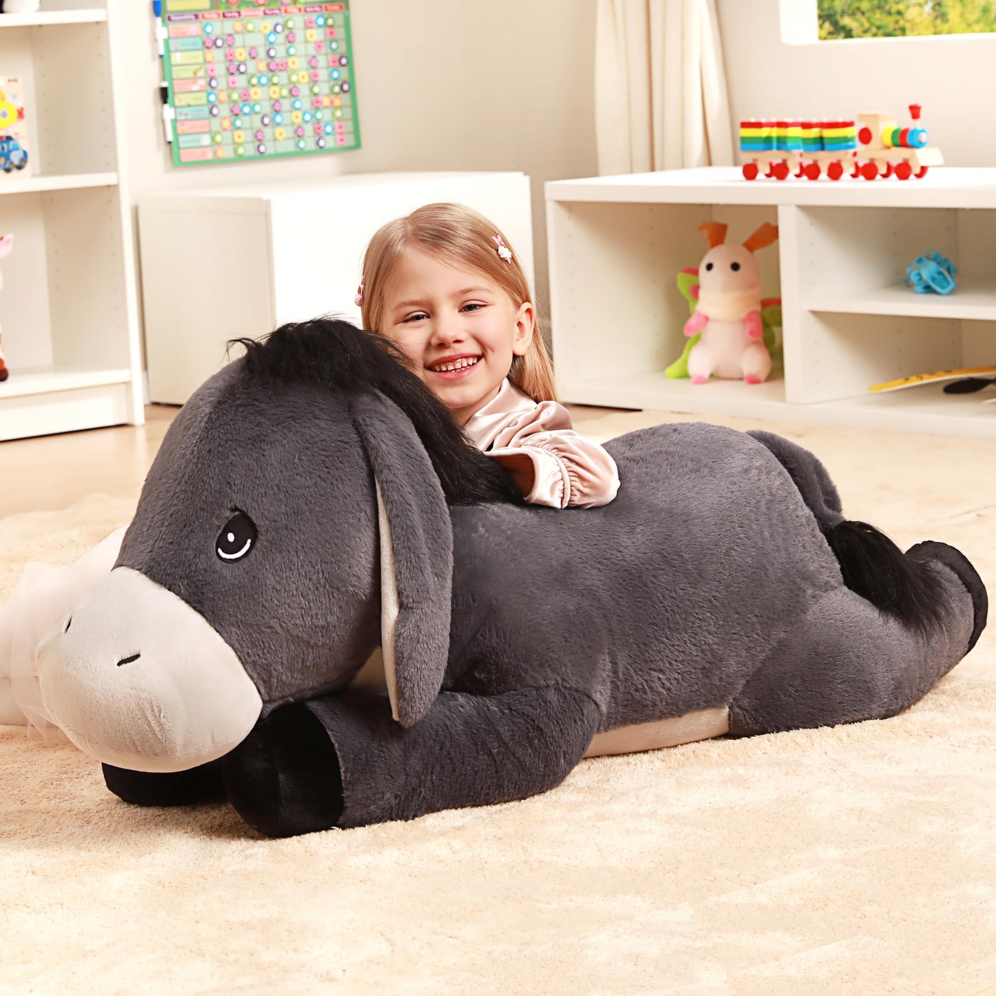 IKASA Giant Donkey Stuffed Animal Plush Toy,Big Large Jumbo Soft Toys,33" Cute Huge Size Fluffy Plushy Fat Plushie,Gifts for Kids Girls Boys