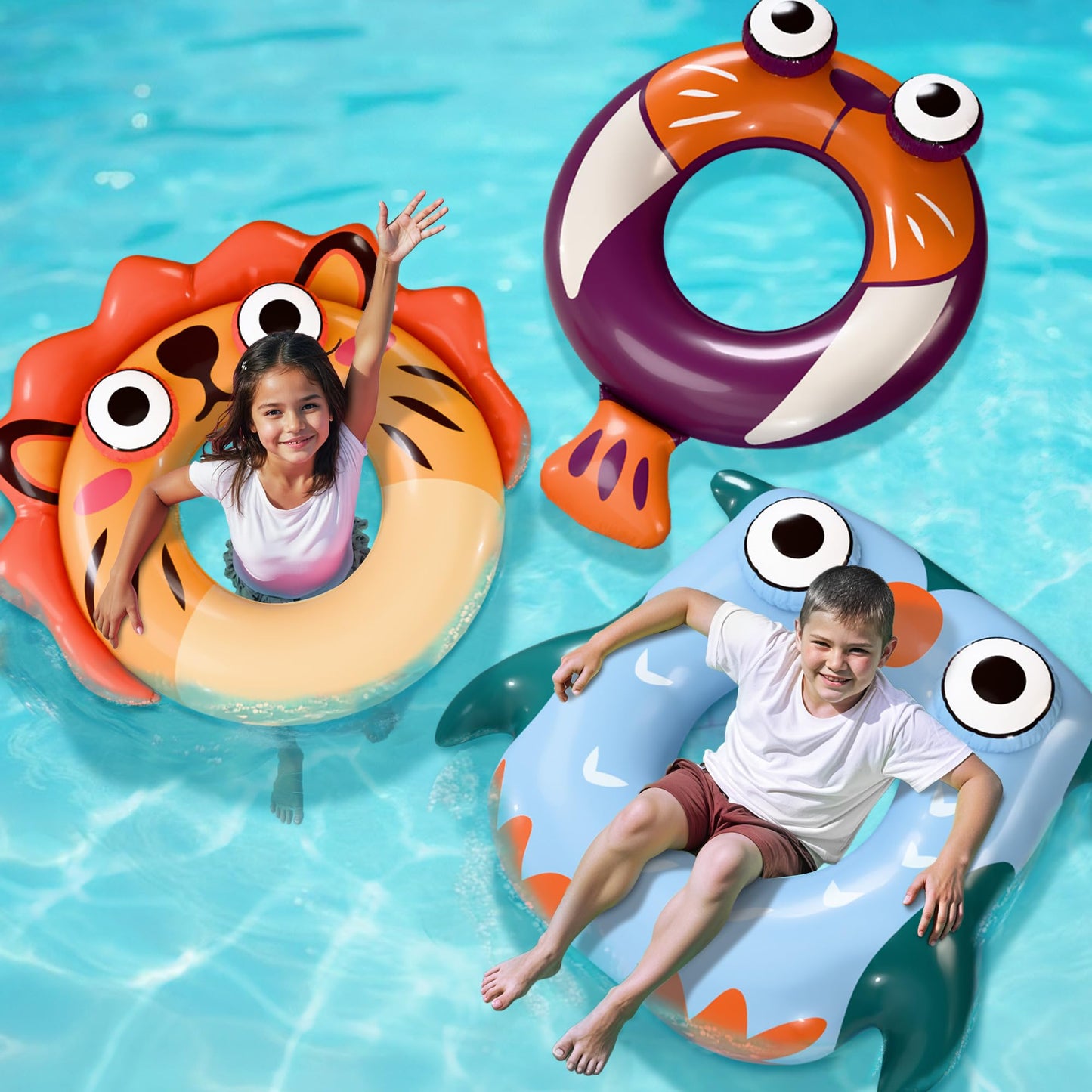iPlay, iLearn 3 Pcs Kids Animal Swim Rings Toys - Lion Sealion Owl