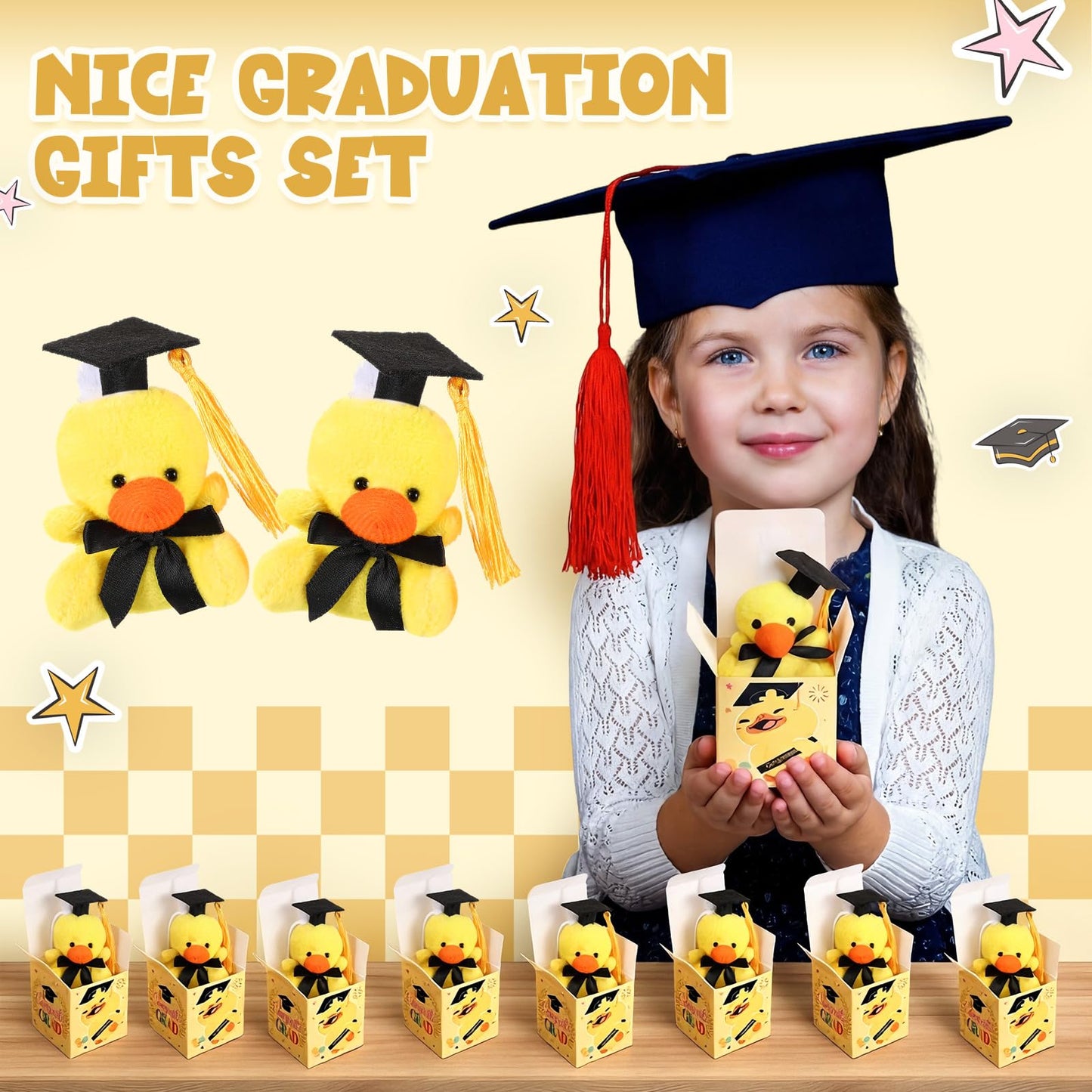 Trnayi 24 Set Mini Graduation Stuffed Duck with Gifts Box Graduation Stuffed Animal Keychain with Cap Gift Set for 2026 Graduations Party Graduations Decoration Prize Exchange Gift