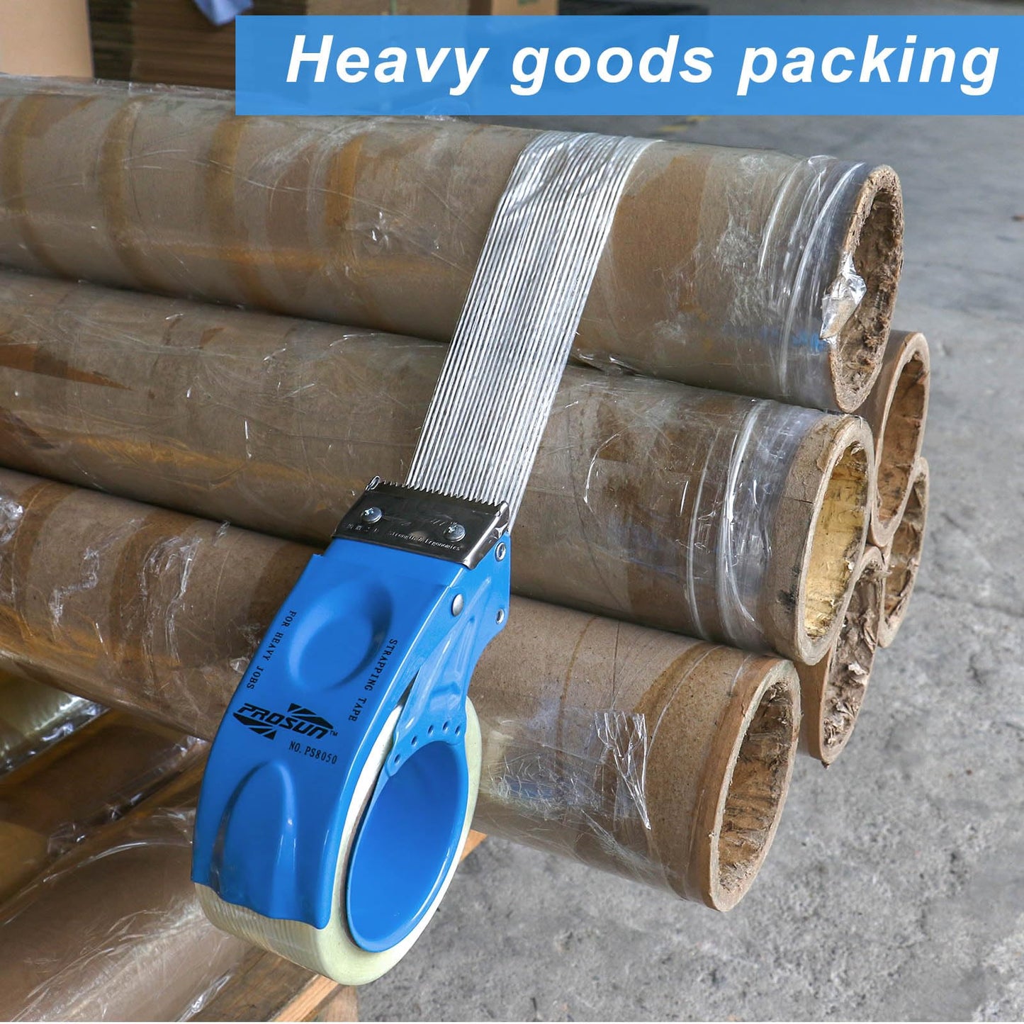 BOMEI PACK Strapping Tape 2Inch, Fiberglass Reinforced Heavy Duty Packing Tape with Dispenser with String for Moving and Shipping, 6Rolls x 5.5Mil x 35Yds, Total 210Yds