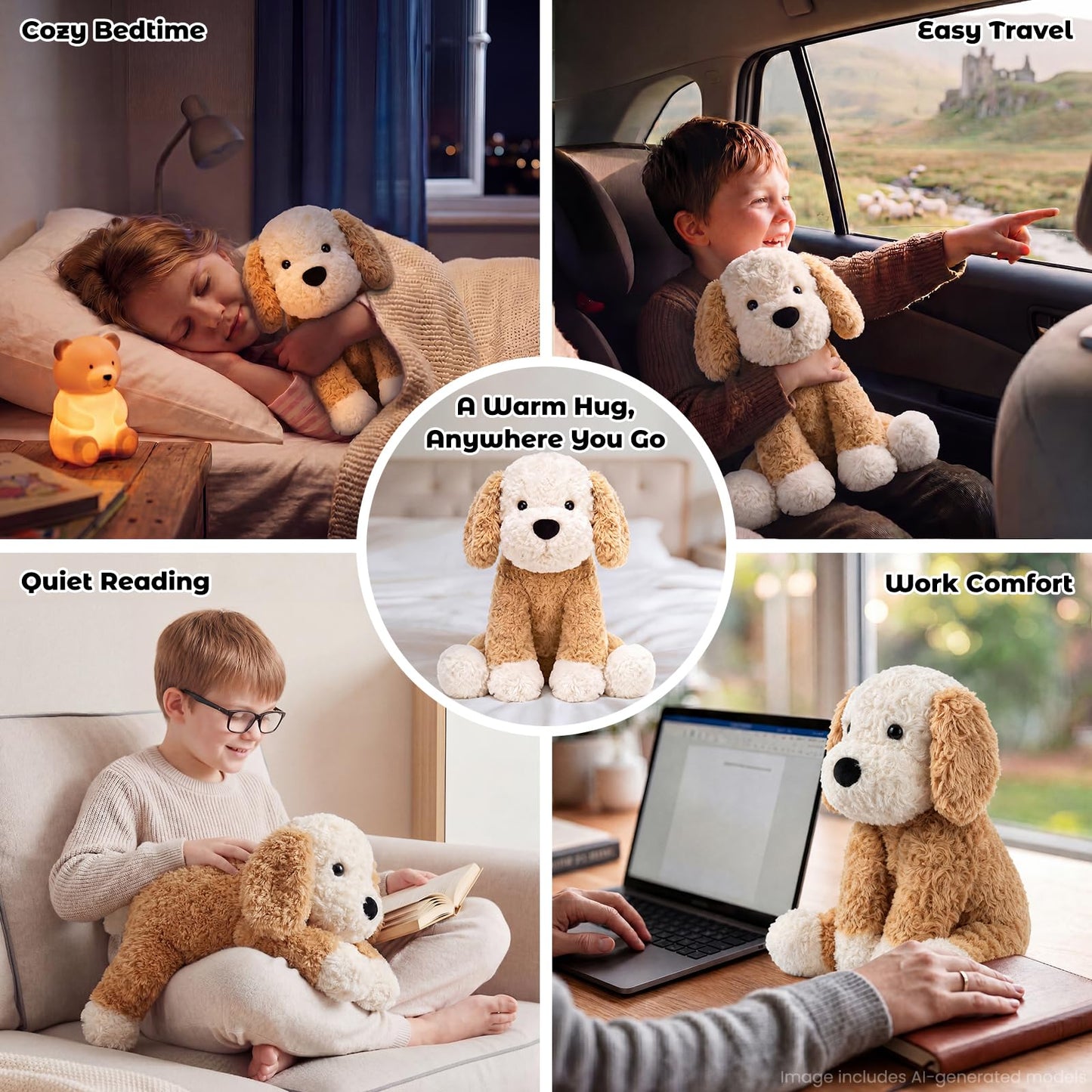 Bobbie & Laxi Weighted Stuffed Animals for Adults & Kids, 24" & 4.5lbs Sitting & Laying Dog Plush Toys Pillows with Removable Bag, Companion Gift for Boys and Girls, Puppy Plushies