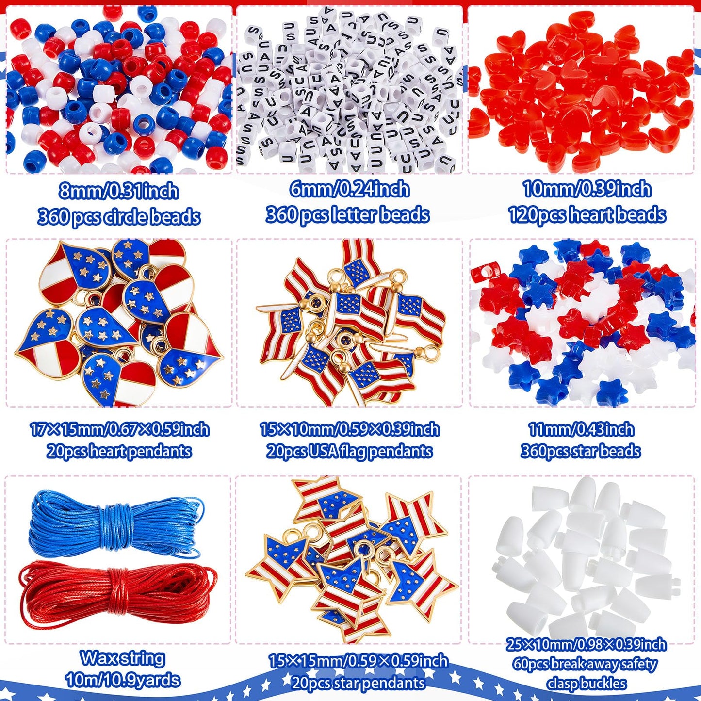 Deekin 4th of July Kids Patriotic Jewelry Craft Kits for Independence & Memorial Day, Veteran's Day - DIY Funny Home Activities (60 Set)