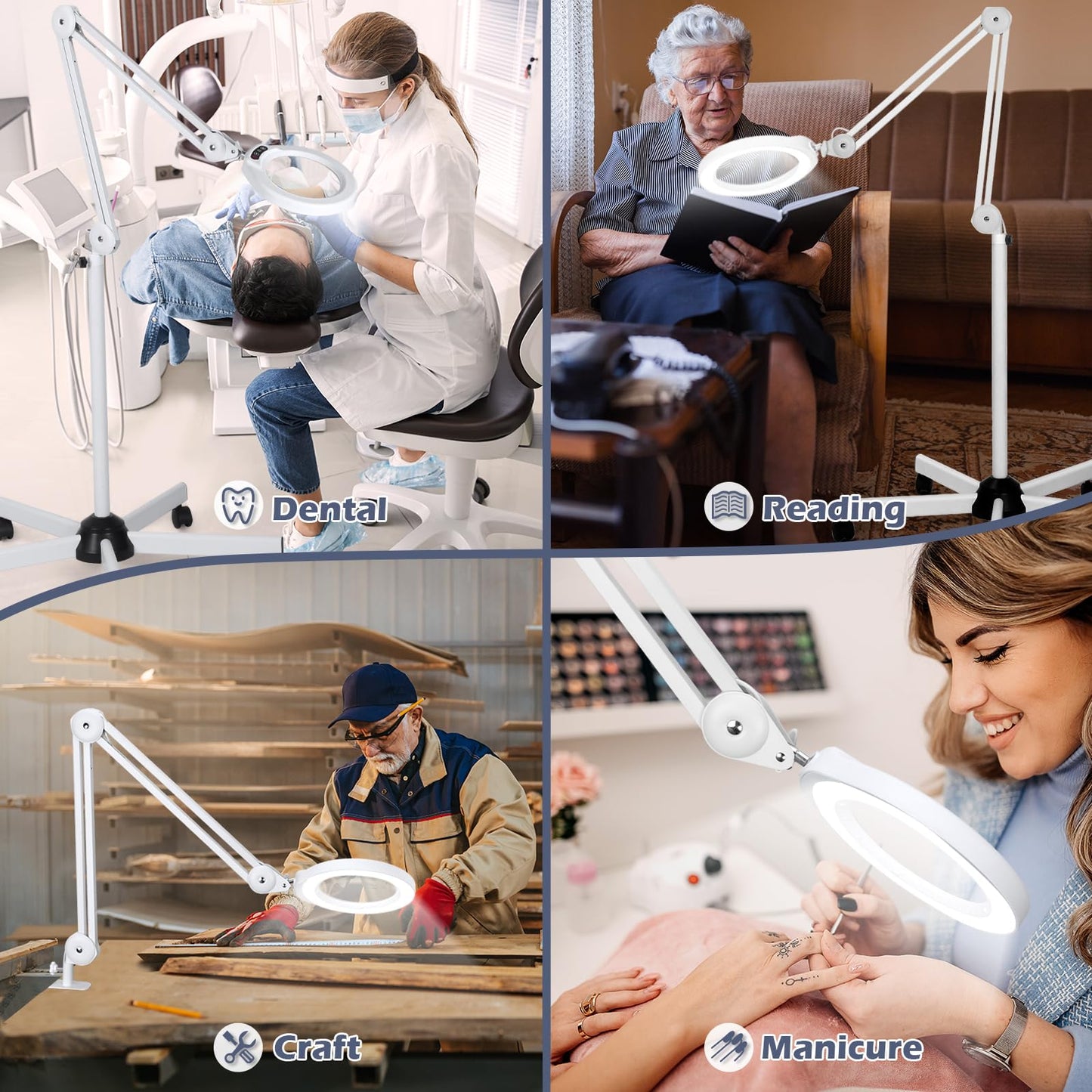8X Magnifying Glass with Light and Stand, Veemagni 2,200 Lumens Magnifying Floor lamp with 5 Wheels Rolling Base, LED 5 Color Modes, Stepless Dimmable Lighted Magnifier for Esthetician, Facials, Salon