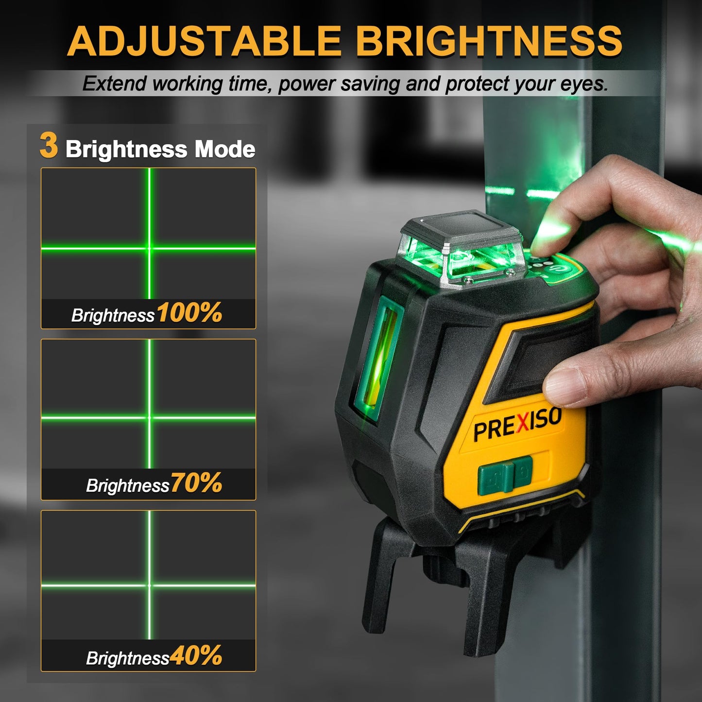 PREXISO 360 Laser Level with Tripod - IP54 Rechargeable Wide Angle Vertical Line Laser, 100Ft Green 3 Brightness Adjustment Self Leveling Cross Line for Construction, Floor Tile, Renovation