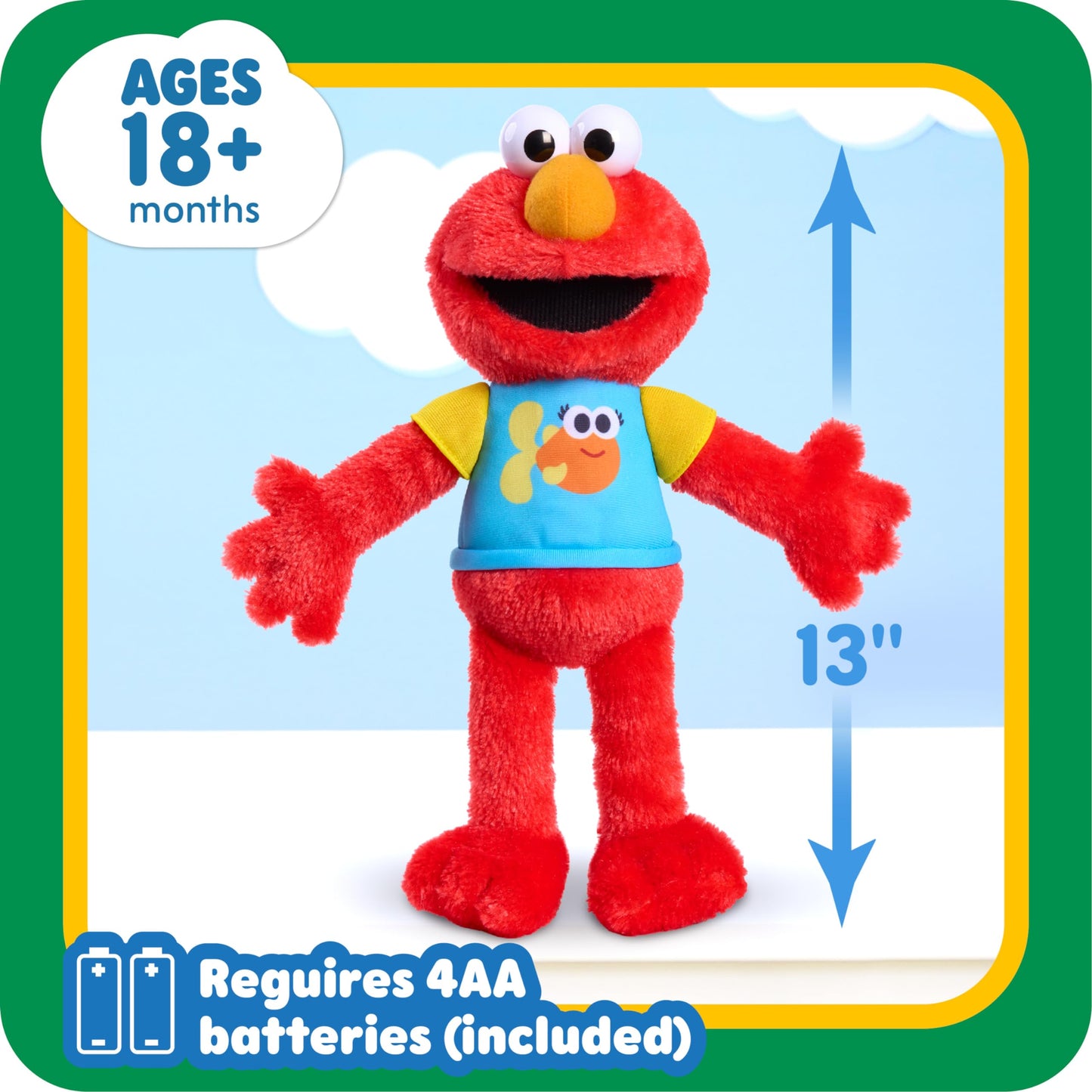 Sesame Street 13-inch Sing-Along Plush Elmo with Lights and Sounds, Super-Soft and Huggable, Officially Licensed Kids Toys for Ages 18 Month, Gifts and Presents