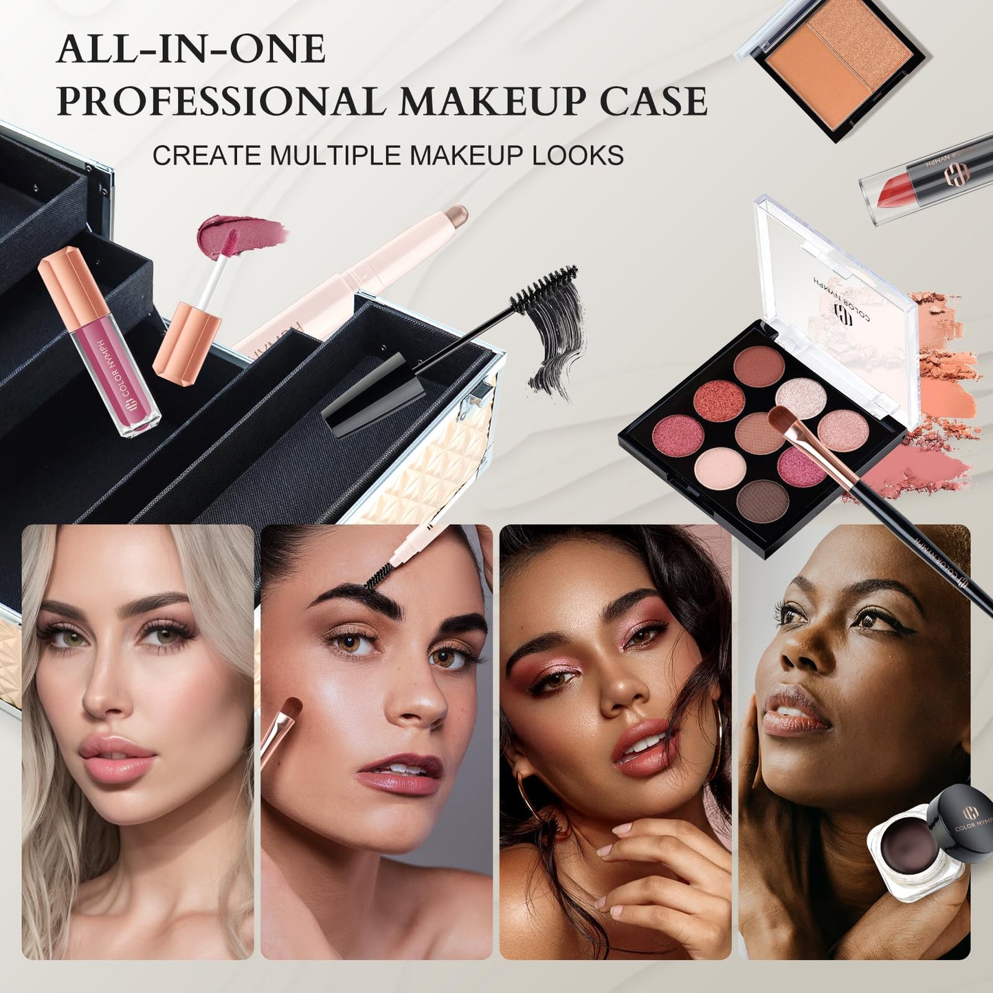 Color Nymph Professional Makeup Kits For Girls, Teenage Girls Makeup Kit with Storage Case Make Up Kit For Women Cosmetics Full Kit, Individual Packing Eyeshadow Blush Lipstick Mascara etc -Gold