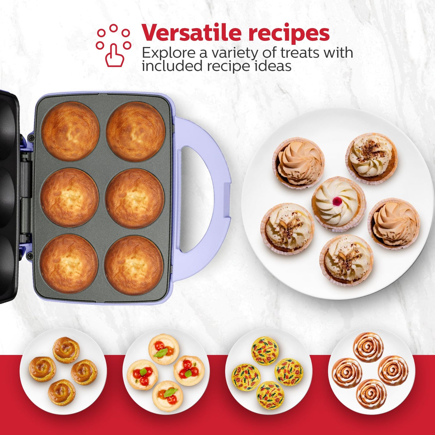 Holstein Housewares Non-Stick 6-Count Electric Cupcake Maker Machine – Bakes 6 Cupcakes, Muffins, Pizza Cups, Cinnamon Buns – Perfect for Gifts, Birthdays, Holidays, or Bake Sales, Lavender