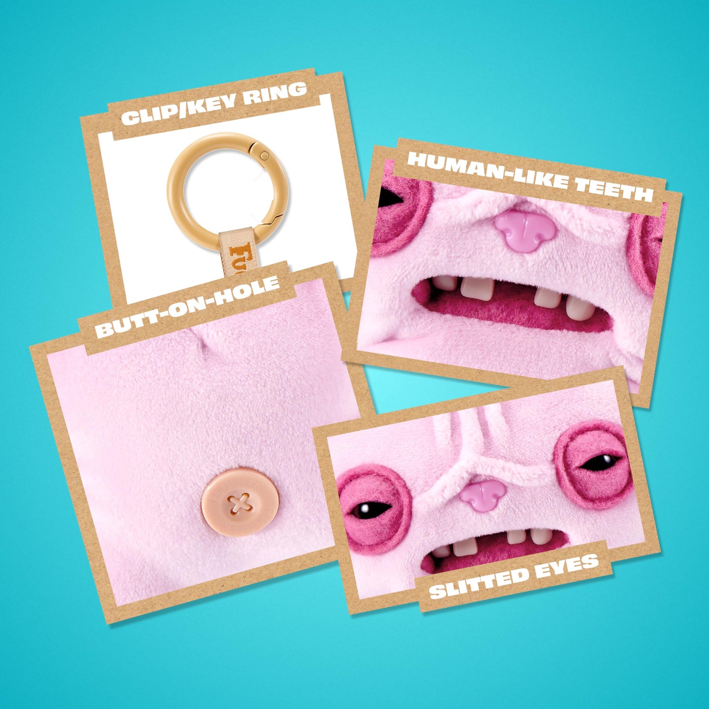 Fuggler Alley Cat Keyring 5 Inch Plush Collectible (6 Pack) by ZURU Funny Ugly Monster Featuring Mischievous Alley Cat Design, Signature Teeth, and Clip-On Keychain for Keys and Backpacks