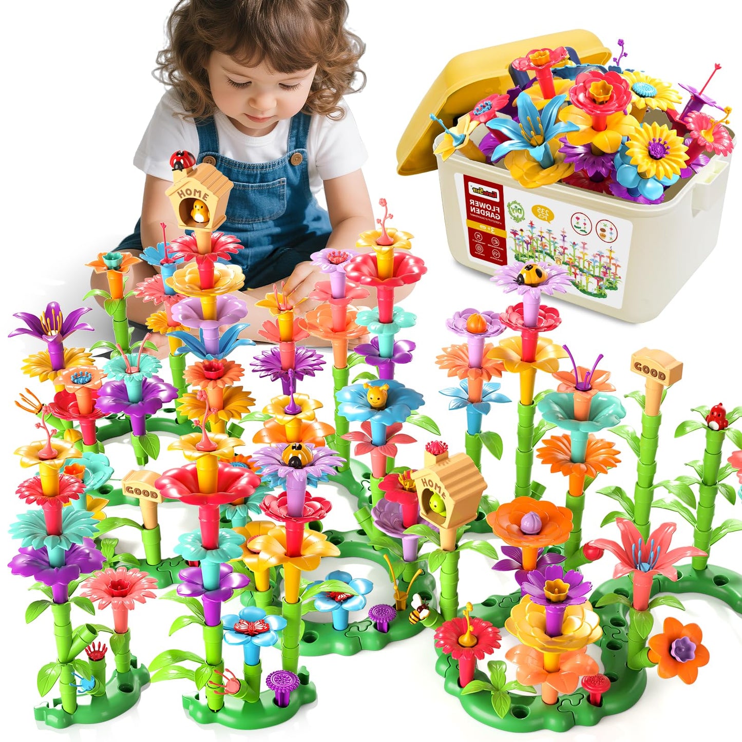 235PCS Flower Garden Building Toys for Girls, Educational Activity Preschool Birthday Gifts for 3 4 5 Year Old Girls, Toddler Building Stem Toys for Kids Toddlers Ages 3-5(235 PCS)