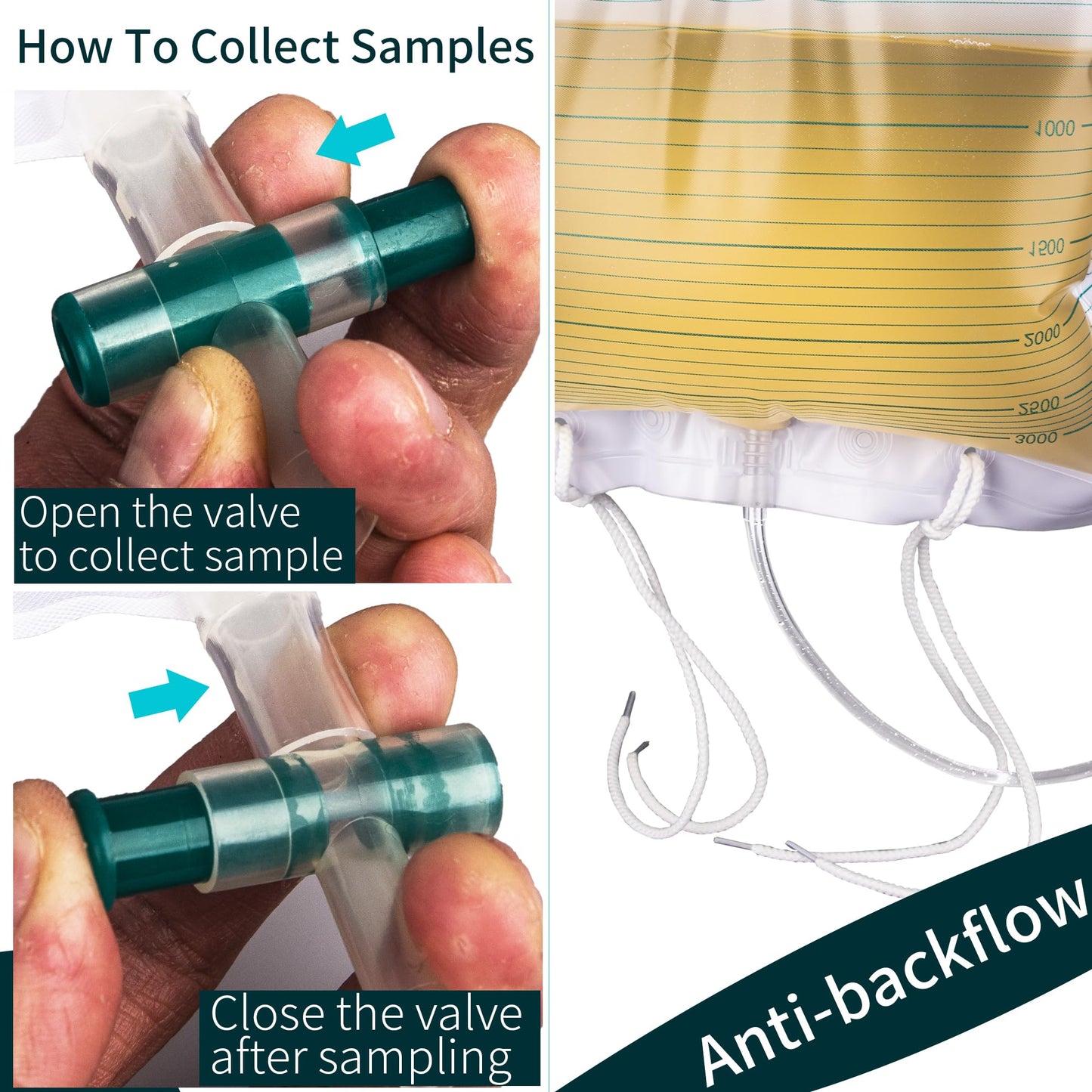 10 Packs 4000mL Urinary Drainage Bags,Overnight Drain Bags with Anti-Reflux, Extra Large Volume Urine Bag, Urinal Collector Urinary Bags