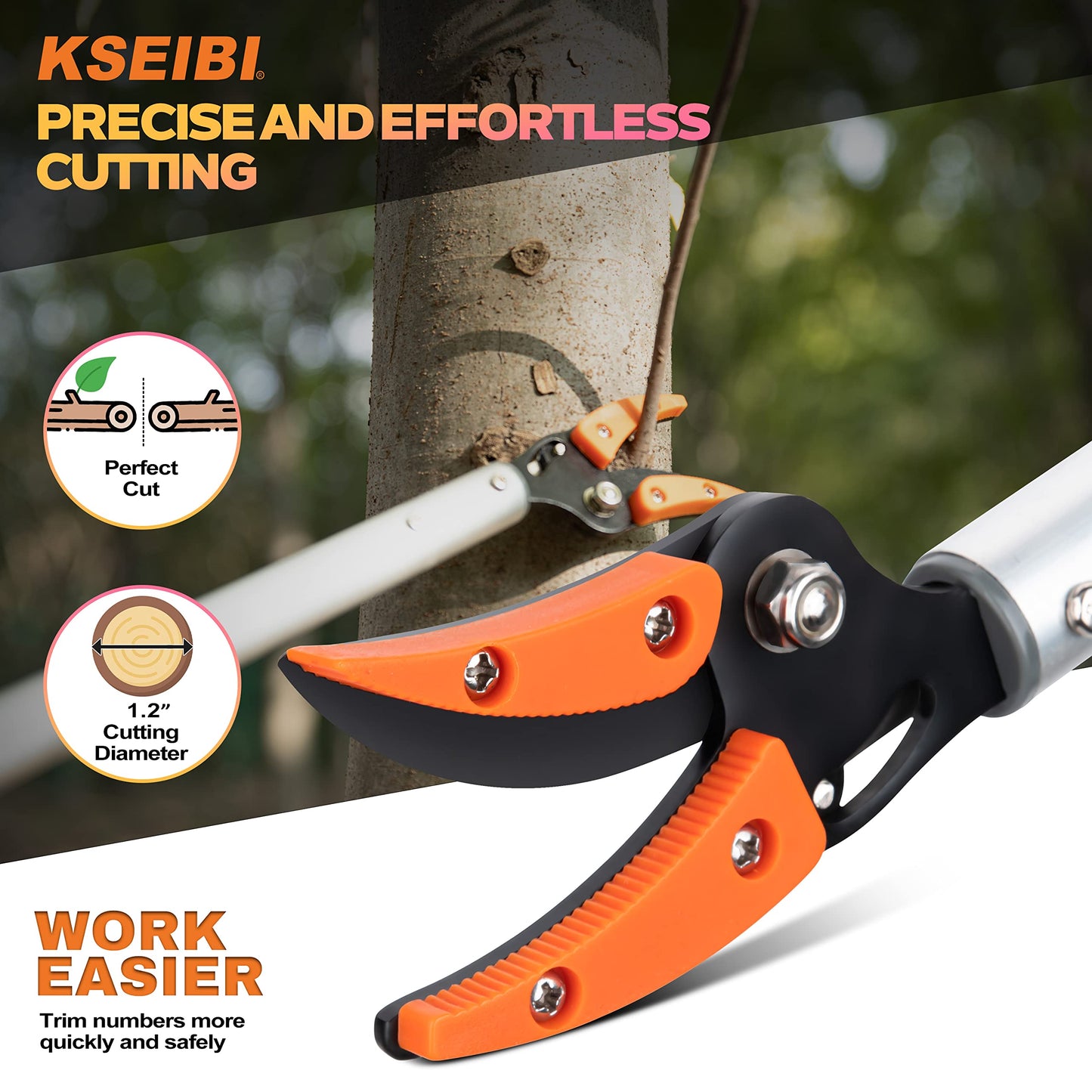 KSEIBI 143020 Long Reach Cut and Hold Bypass Pruner Max Cutting 1/2 inch Small Camping Splitting Hatchet 14 inch