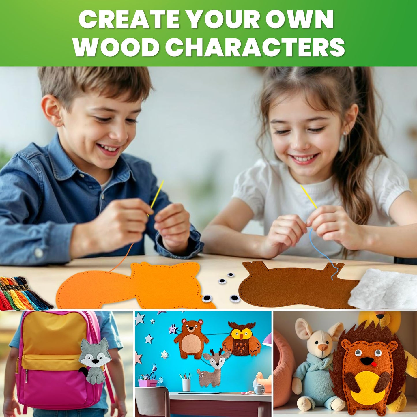 QUOKKA Kids Crafts Ages 4-8, DIY Beginner Needle and Thread Kit - 12 Forest Animals Sewing Kit Basic - Fun Arts Crafts for Kids Ages 6-8 Girls Boys - Plastic Needles, Scissors - 6+ Year Old Girl Gifts