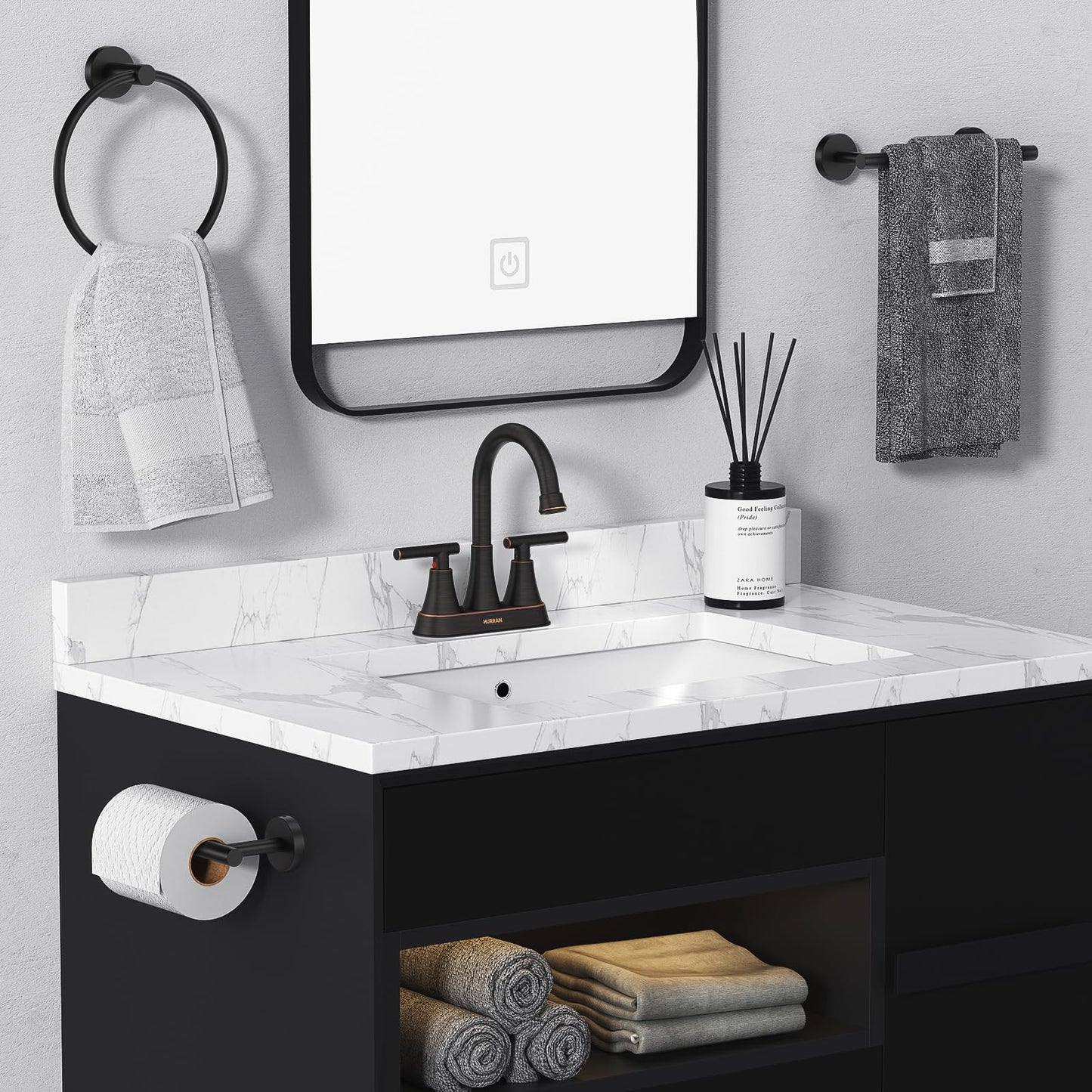 Bathroom Faucets for Sink 3 Hole, Hurran 4 inch Oil Rubbed Bronze Bathroom Sink Faucet with Pop-up Drain and Supply Hoses, Stainless Steel Lead-Free Centerset Faucets for Vanity RV, 2 Pack