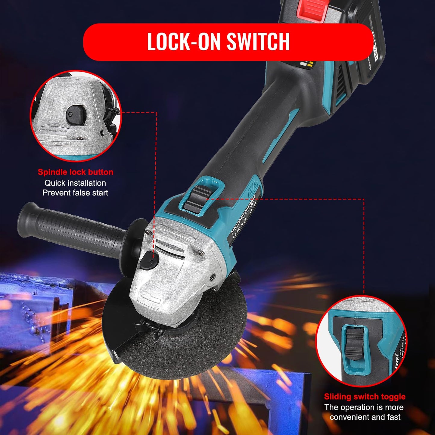 Cordless Angle Grinder for Makita 18V Battery(Not Included),4-1/2-Inch High-Power Angle Grinder for Metal,Tile Cutting and Grinding