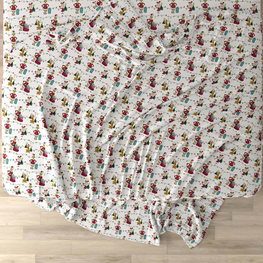 Grinch by Dr. Seuss Holiday & Christmas Bedding Super Soft 100% Cotton Flannel Sheet Set, Queen, (Officially Licensed Product) By Franco