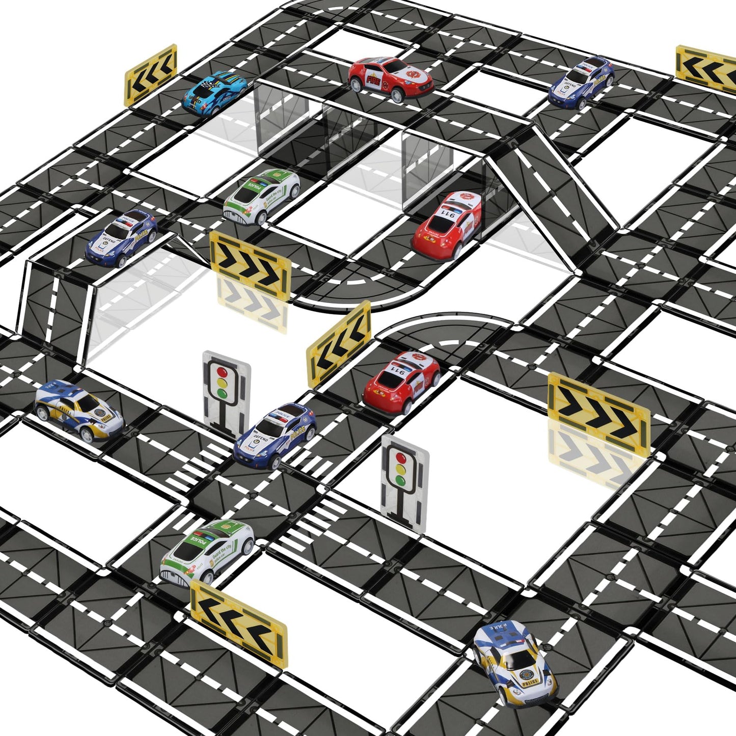Magnetic Tiles Road Set with Pullback Car, Magnetic Tiles for Kids Ages 3-5 4-8, Magnetic Building Tiles for Toddler Kids Boys Girls, Creative STEM Building Toy & Learning Educational Magnet Toys
