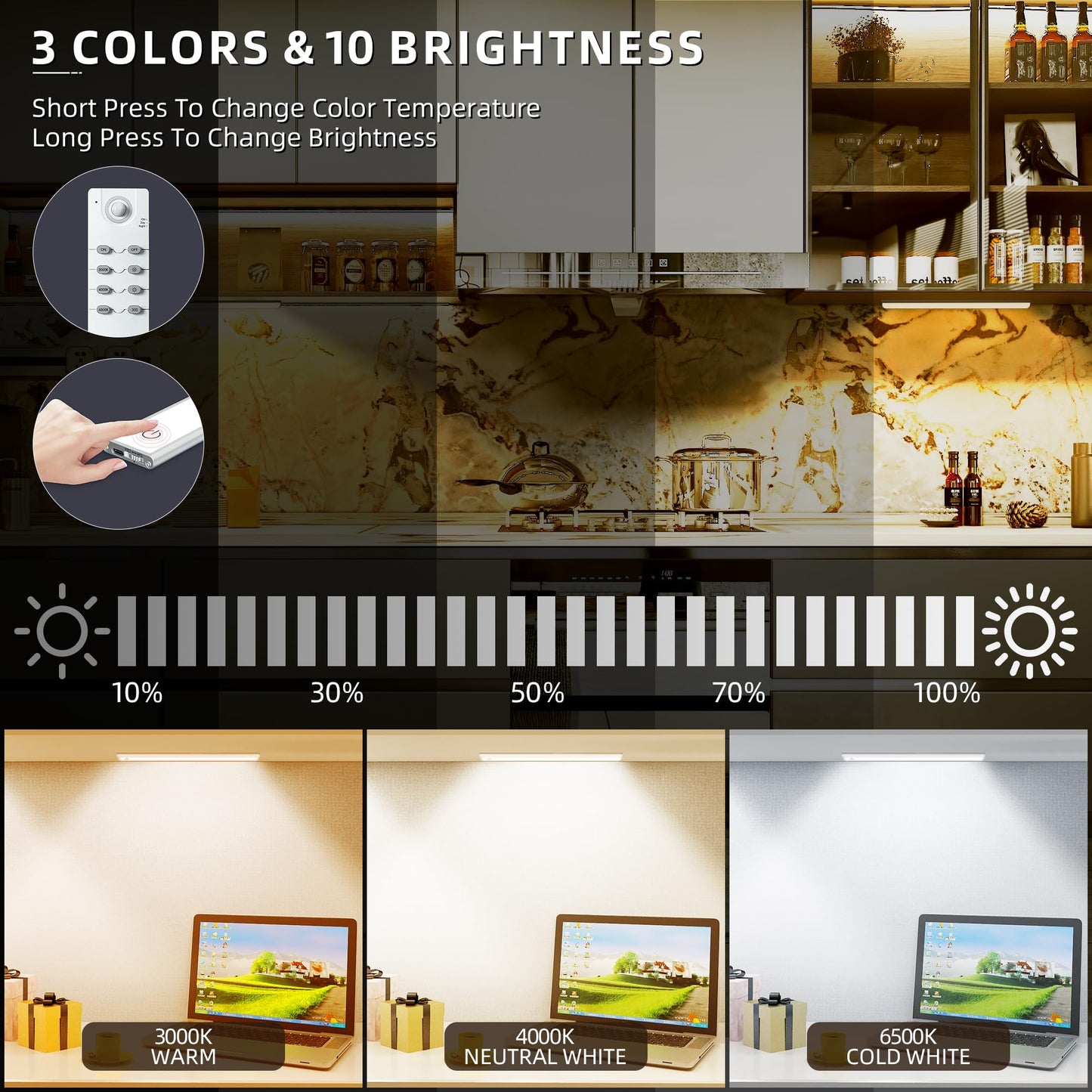 204 LED Under Cabinet Lights Wireless with Full Lighting,Rechargeable Closet Lights with Remote and Motion Sensor Indoor,Under Counter Light with CCT and Dimmable for Kitchen,Stair(5 Pack,23.6inch)