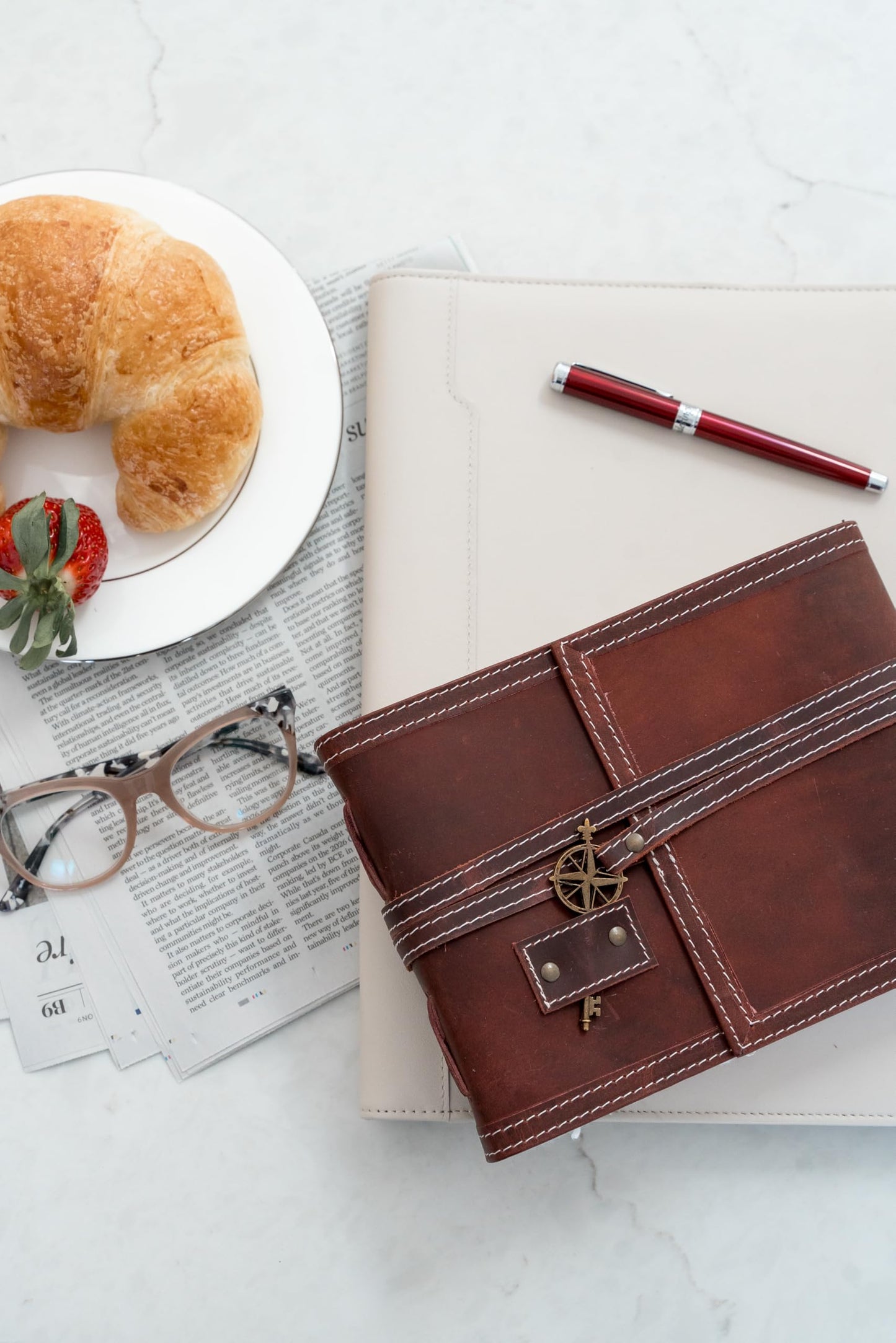 Wanderings Red Leather Watercolour Journal - 8" x 10" (20.3 x 25.4cm) - Genuine Leather Art Journal with Handmade Deckle Edge Paper - 350 GSM Cold Press Paper
