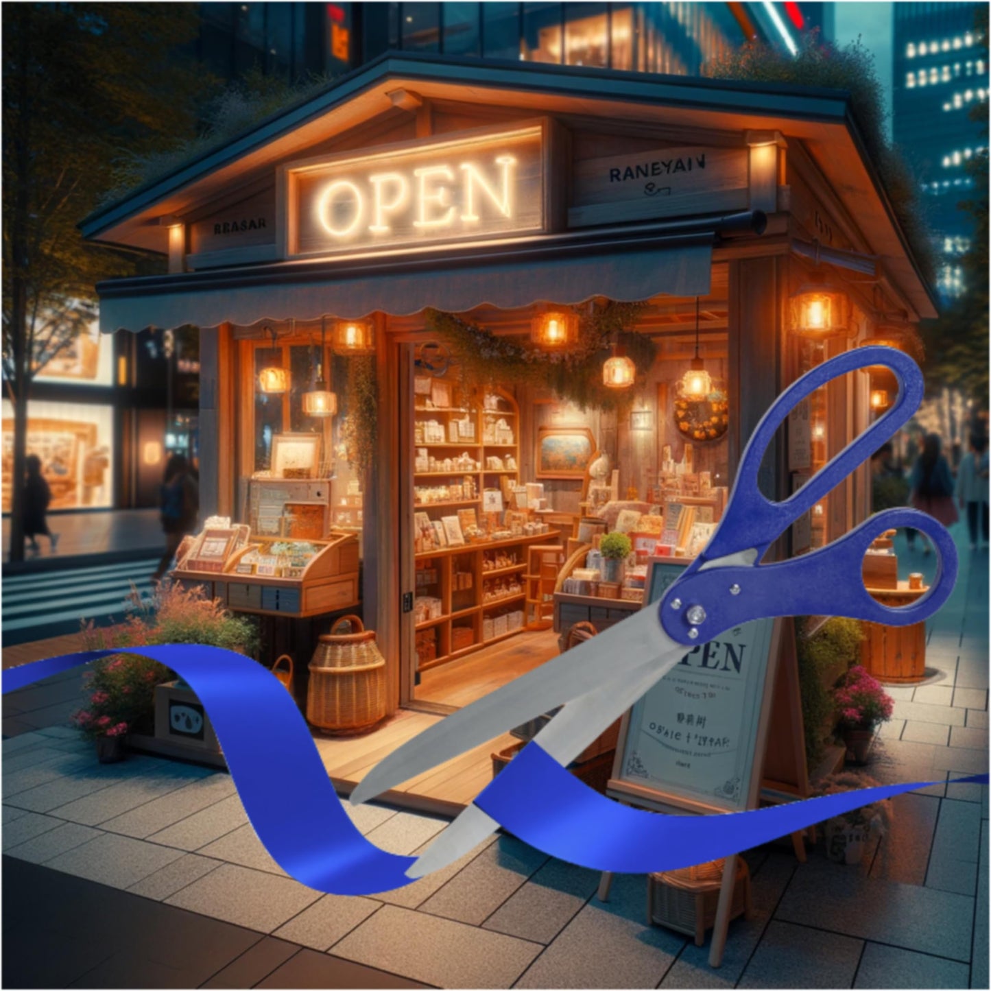 Large Grand Opening Ceremony Kit - 25 Inch Giant Blue Scissors With Ribbon for Inauguration, Ceremonial Cutting, and Special Events