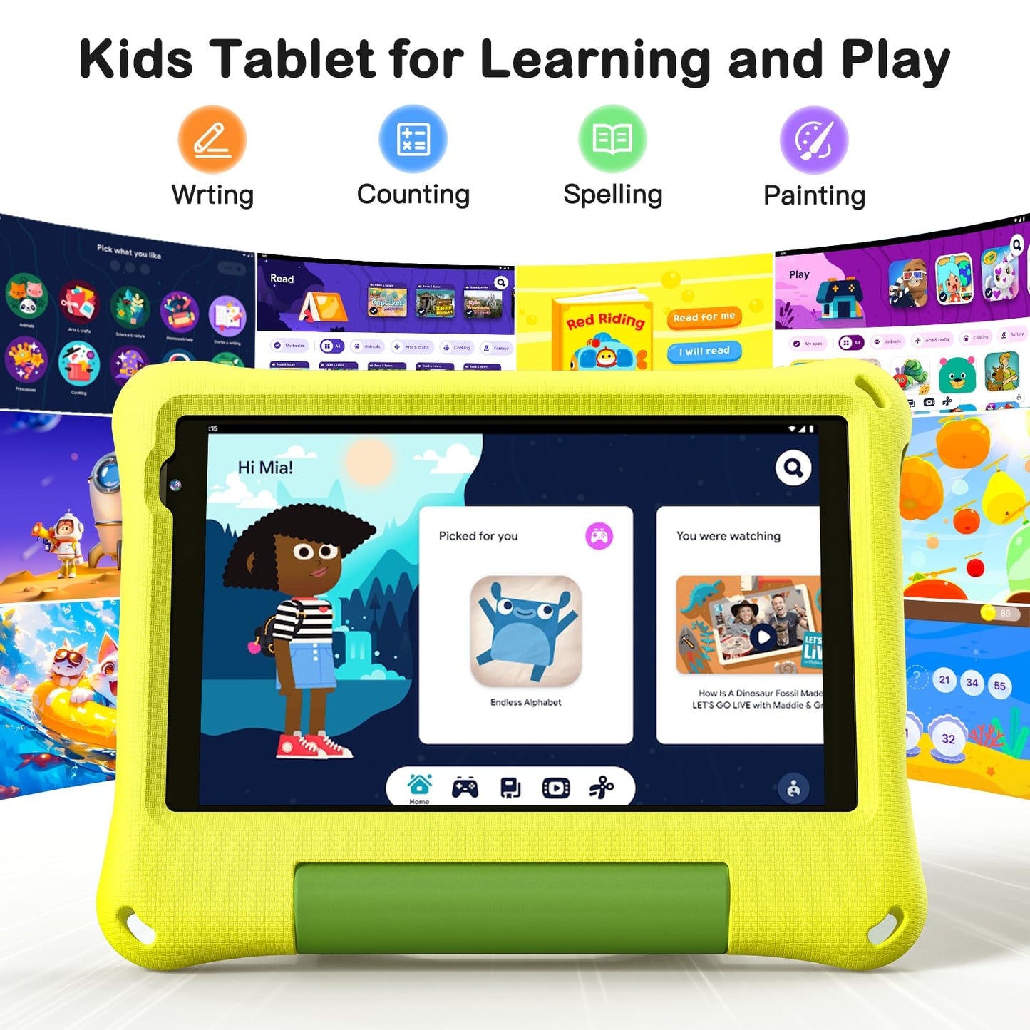 CALLSKY-NOTE Android 14 Kids Tablet 8 Inch Tablet for Kids Octa-Core 8GB+64GB Toddler Tablet with EVA Case Child Learning Tablet with YouTube, WiFi 6, Parental Control, Bluetooth 5.4, Yellow