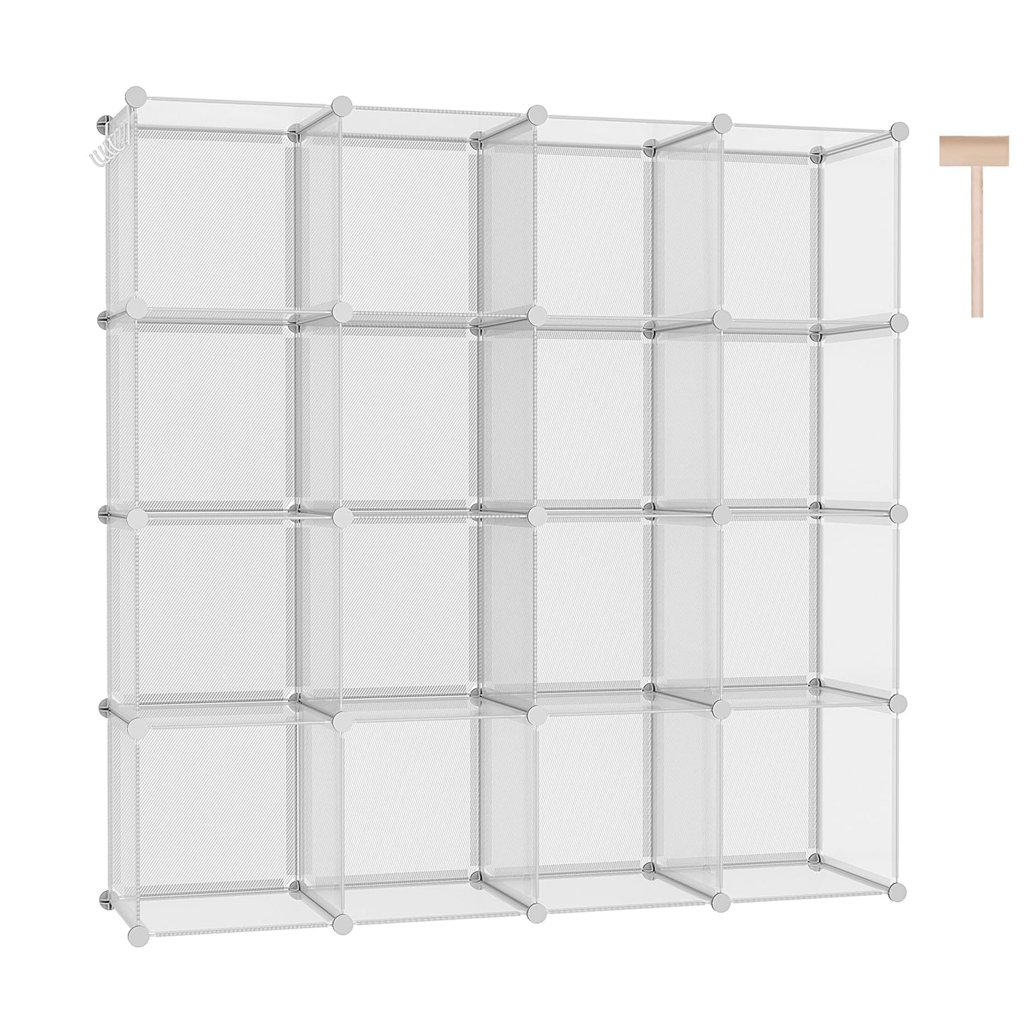 C&AHOME Cube Storage Organizer, 16-Cube Shelves Units, Plastic Storage Cubes, DIY Closet Organizer, Modular Closet Storage Shelf Ideal for Home, 48.4" L × 12.4" W × 48.4" H Transparent Twill UPCS16T