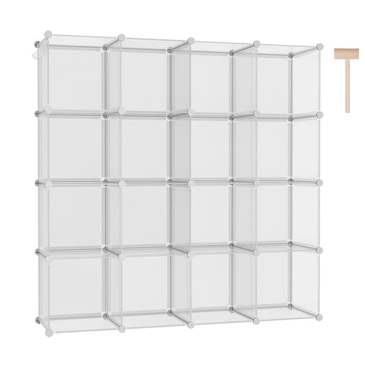 C&AHOME Cube Storage Organizer, 16-Cube Shelves Units, Plastic Storage Cubes, DIY Closet Organizer, Modular Closet Storage Shelf Ideal for Home, 48.4" L × 12.4" W × 48.4" H Transparent Twill UPCS16T