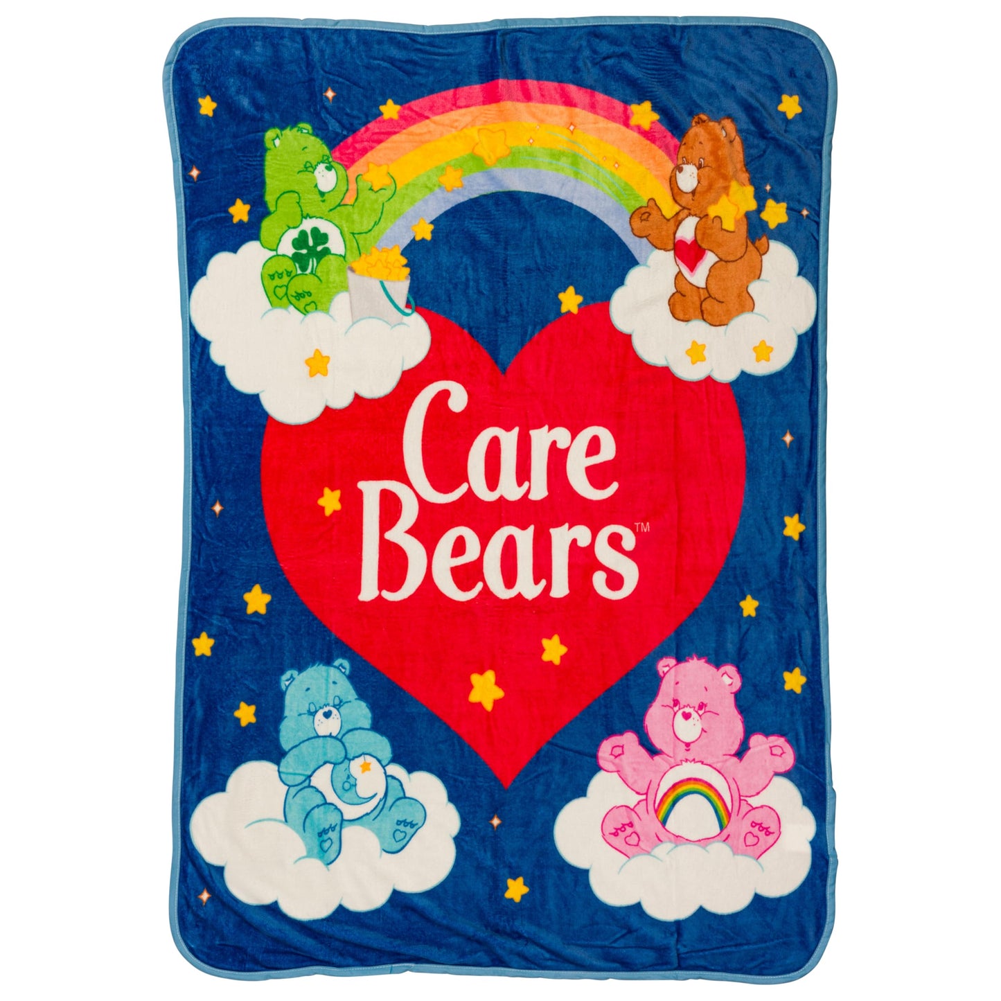 Silver Buffalo Care Bears Rainbow Heart Logo Featuring Cheer, Bedtime, and Tenderheart Bear 45” x 60” Fleece Throw, Soft and Cozy Blanket, 180 GSM