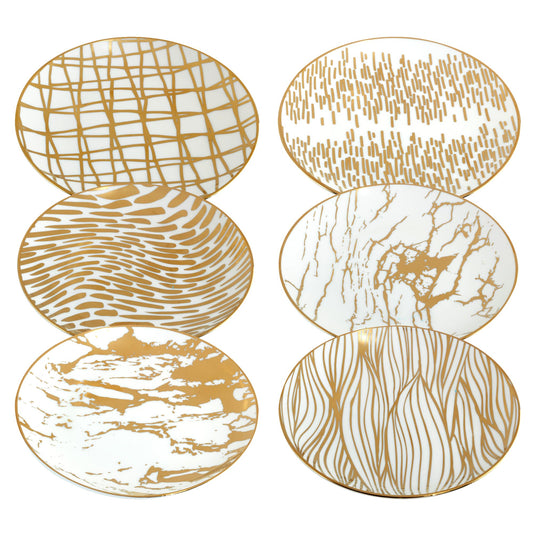 Certified International Matrix Gold Plated 6" Luncheon/Canape Plates, Set of 6 Assorted Designs