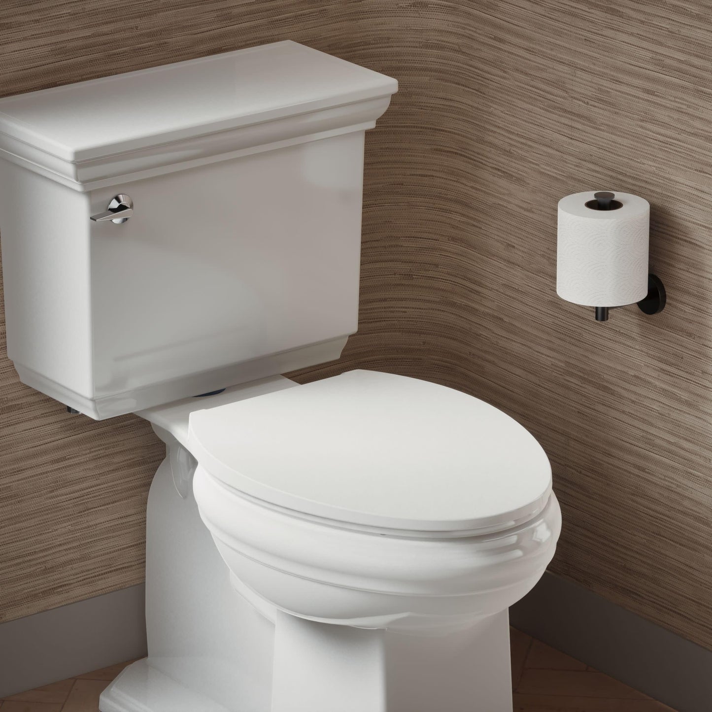 KOHLER K-27331-0 Glissade ReadyLatch Quiet Close Elongated Toilet Seat, White, Grip-Tight Hardware, Quiet Close Lid Prevents Slamming