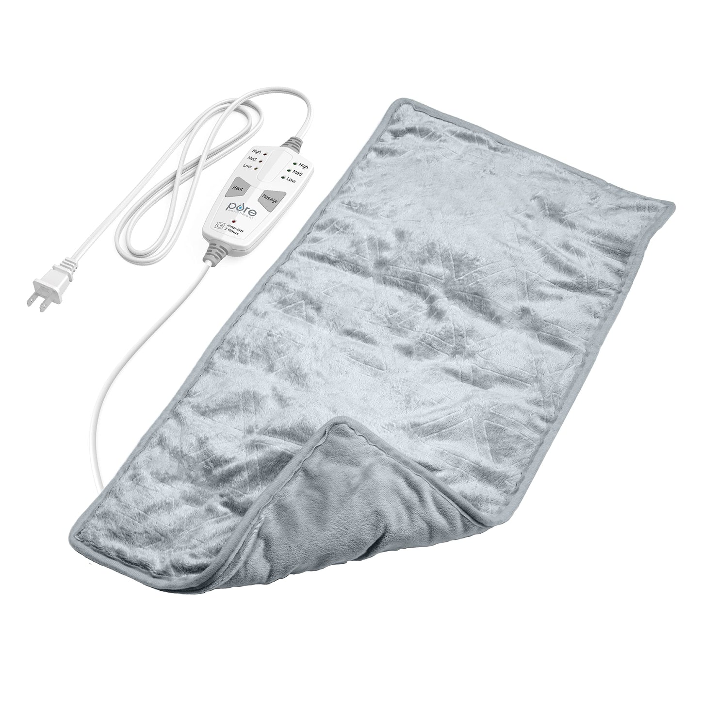 Pure Enrichment WeightedWarmth 3-in-1 Heating Pad - 3 InstaHeat™ Settings, 3 Massage Speeds & 4.1 lbs of Weighted Pressure for Menstrual Cramps, Shoulder, Neck & Back Pain - 12” x 24” (Steel Gray)