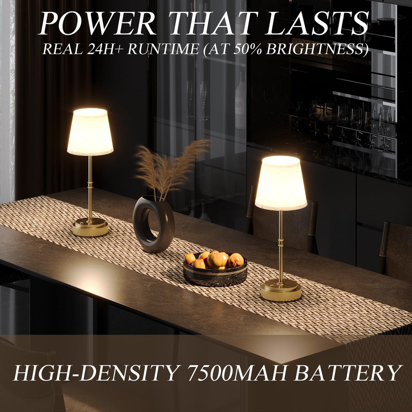 Cordless Table Lamp Rechargeable - Portable LED Desk Lamp for Dining Room,Bedroom,Patio - 2-in-1 Adjustable Height (16"/11") Touch Light - Stepless Dimmable(Warm White) (Antique Brass, 2 Pack)
