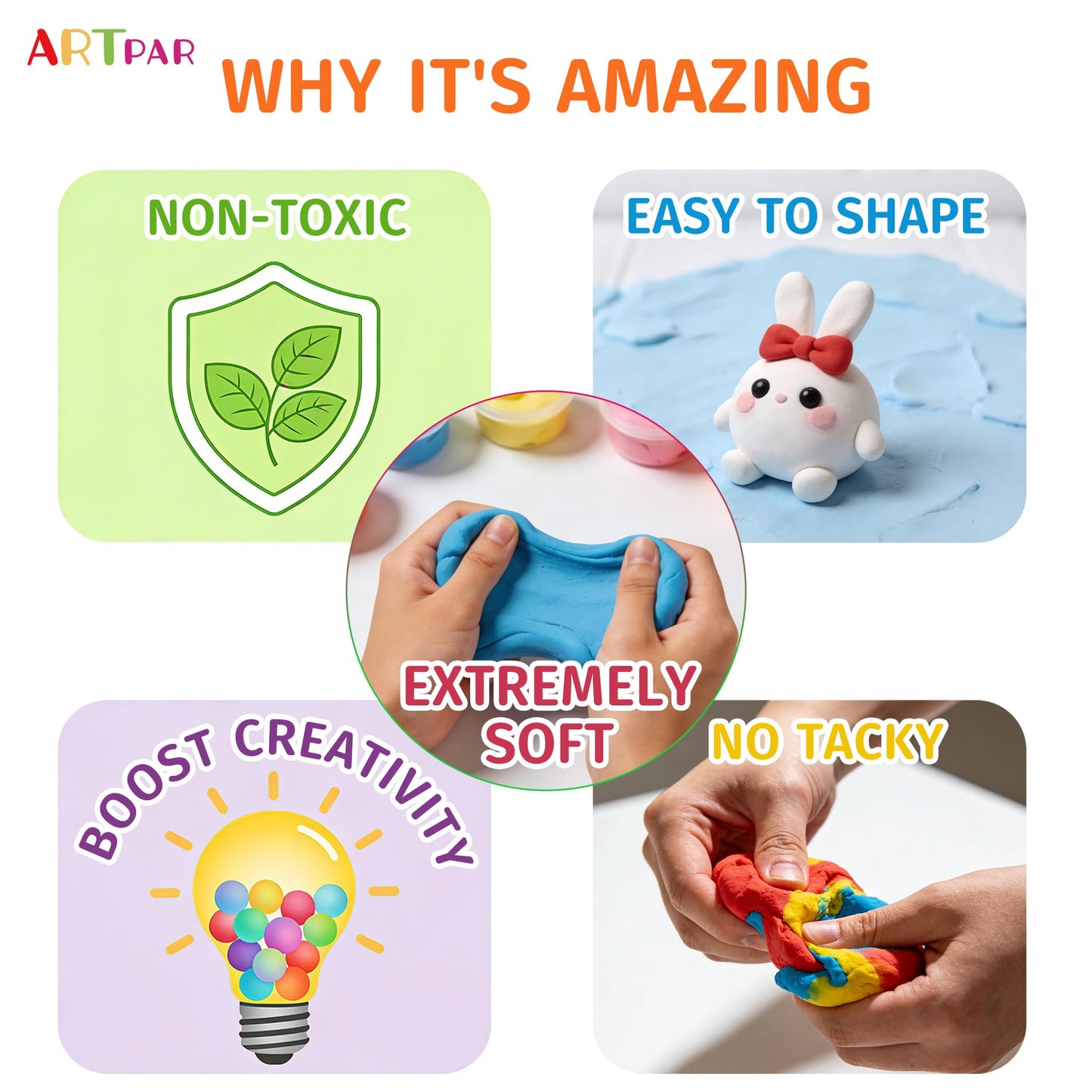 ARTPAR 90 Colors Air Dry Clay Set, 90 Individual Sealed Bags, Soft Modeling Clay for Kids Ages 3+, Non-Stick DIY Craft Supplies, Gift for Girls Boys