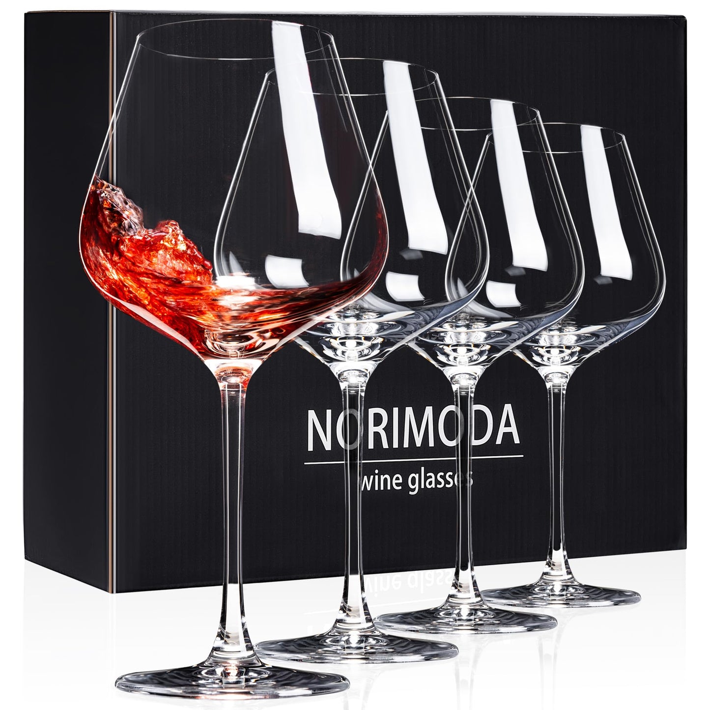 NORIMODA Wine Glasses Set of 4, 22oz Large Red Wine Glasses for Bordeaux & Burgundy, Lead-Free Glass with Stem, Gift for Him Her, Suitable for Home Bar, Hosting, Birthday, Wedding & Christmas