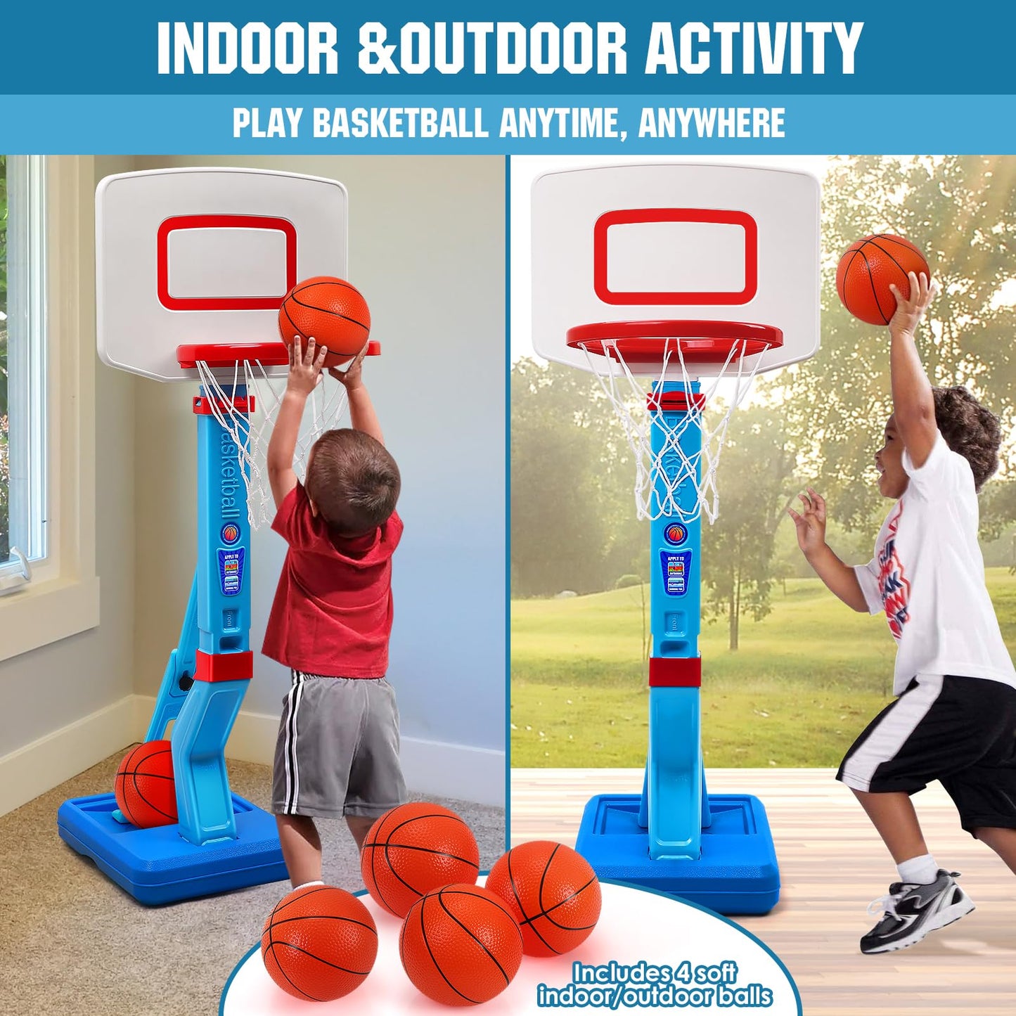 SUPER JOY Toddler Basketball Hoop Height Adjustable Kids Basketball Hoop for Indoor Outdoor Play Portable Basketball Goal Poolside Hoop, Basketball Game Toy for Boys Girls Aged 1 2 3 4 5