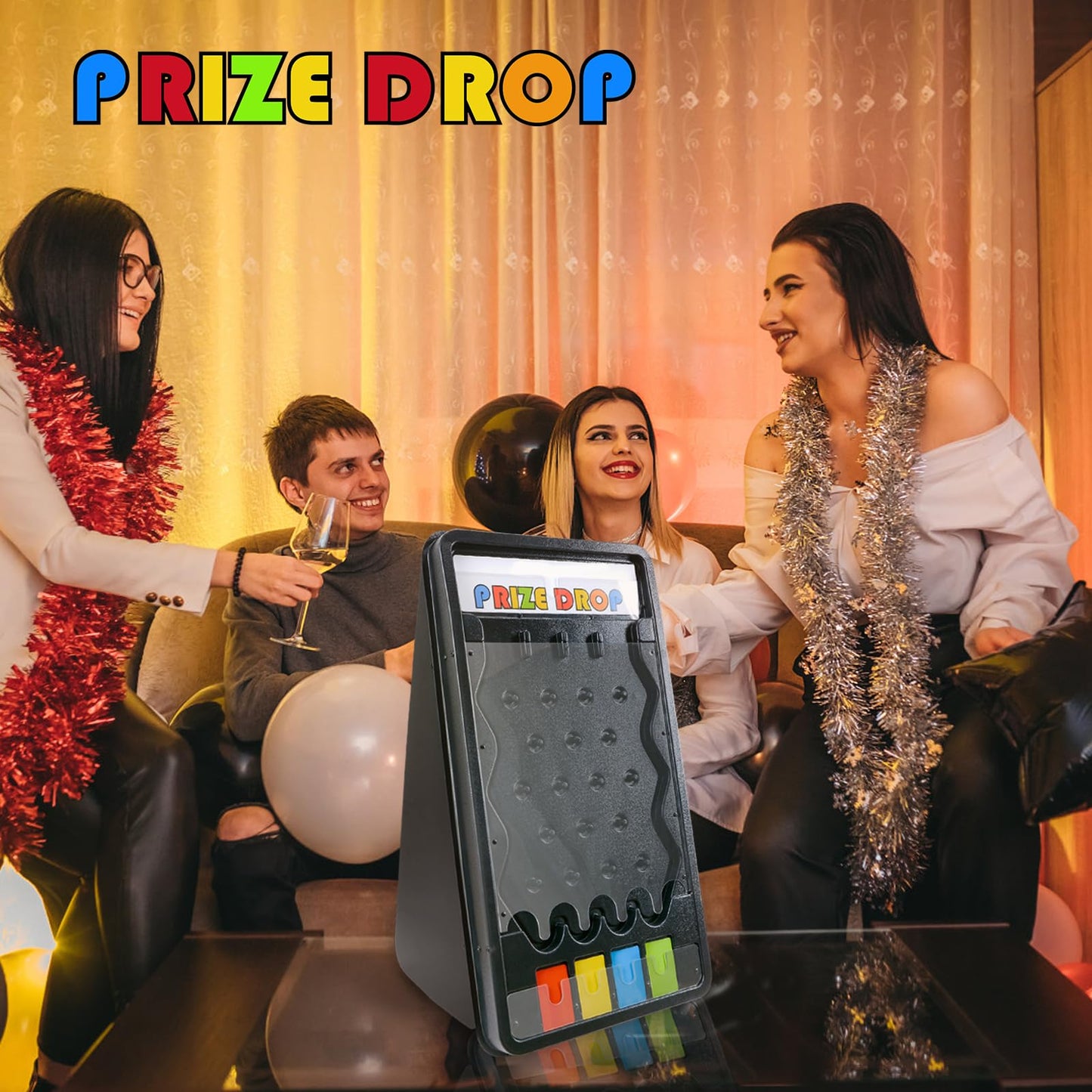 Hooomyai Mini Tabletop Prize Drop Board Game 25"x14" Plinko Board Foldable Stand with Customizable 8 Playing Pucks for Carnival Tradeshow Party