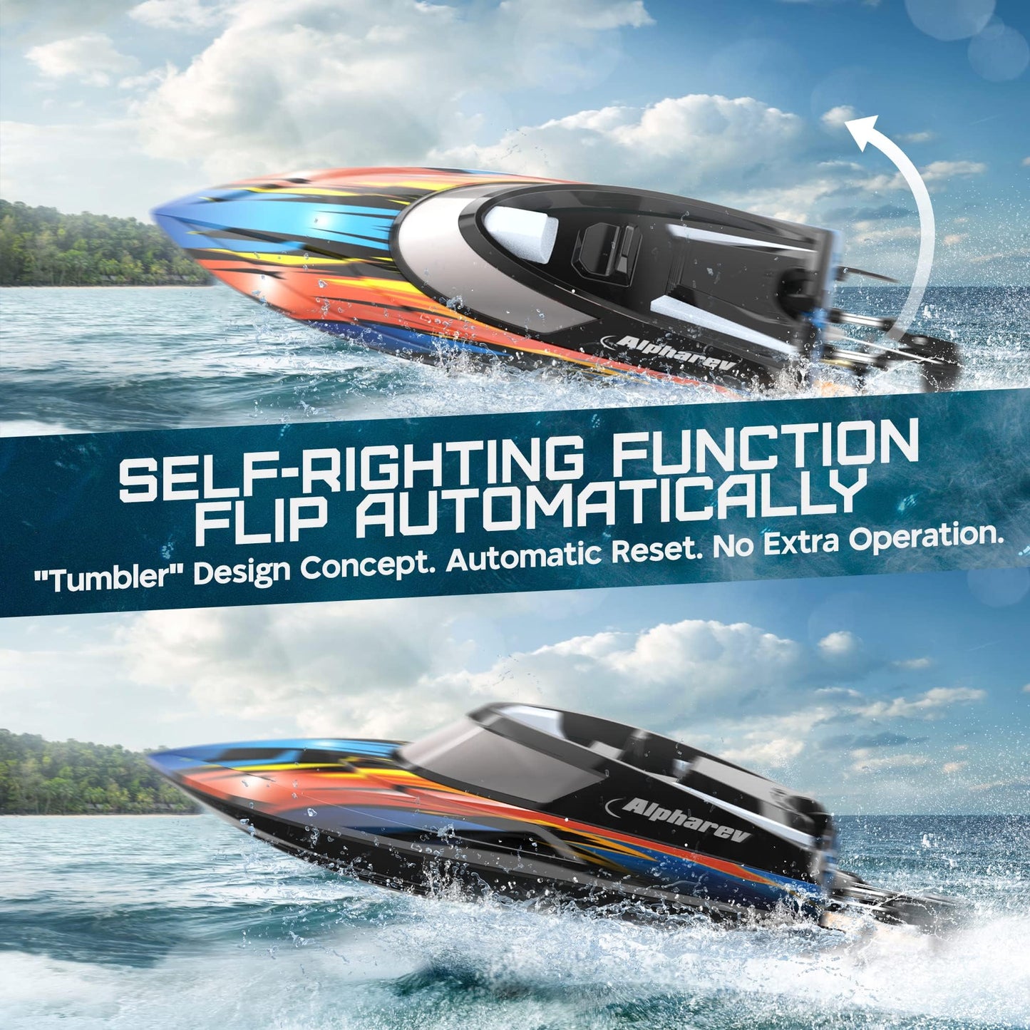 ALPHAREV RC Boat - R308 32+ KPH Fast Remote Control Boat for Pool & Lake with Portable Suitcase, 2.4GHz Racing RC Boats for Adults & Kids, Summer Water Toy Gifts for Boys & Girls
